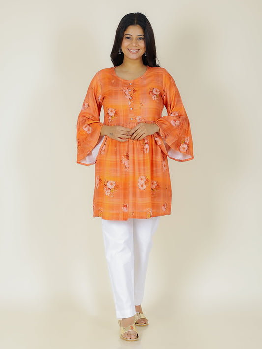 Viscose Floral A-line Orange Kurti