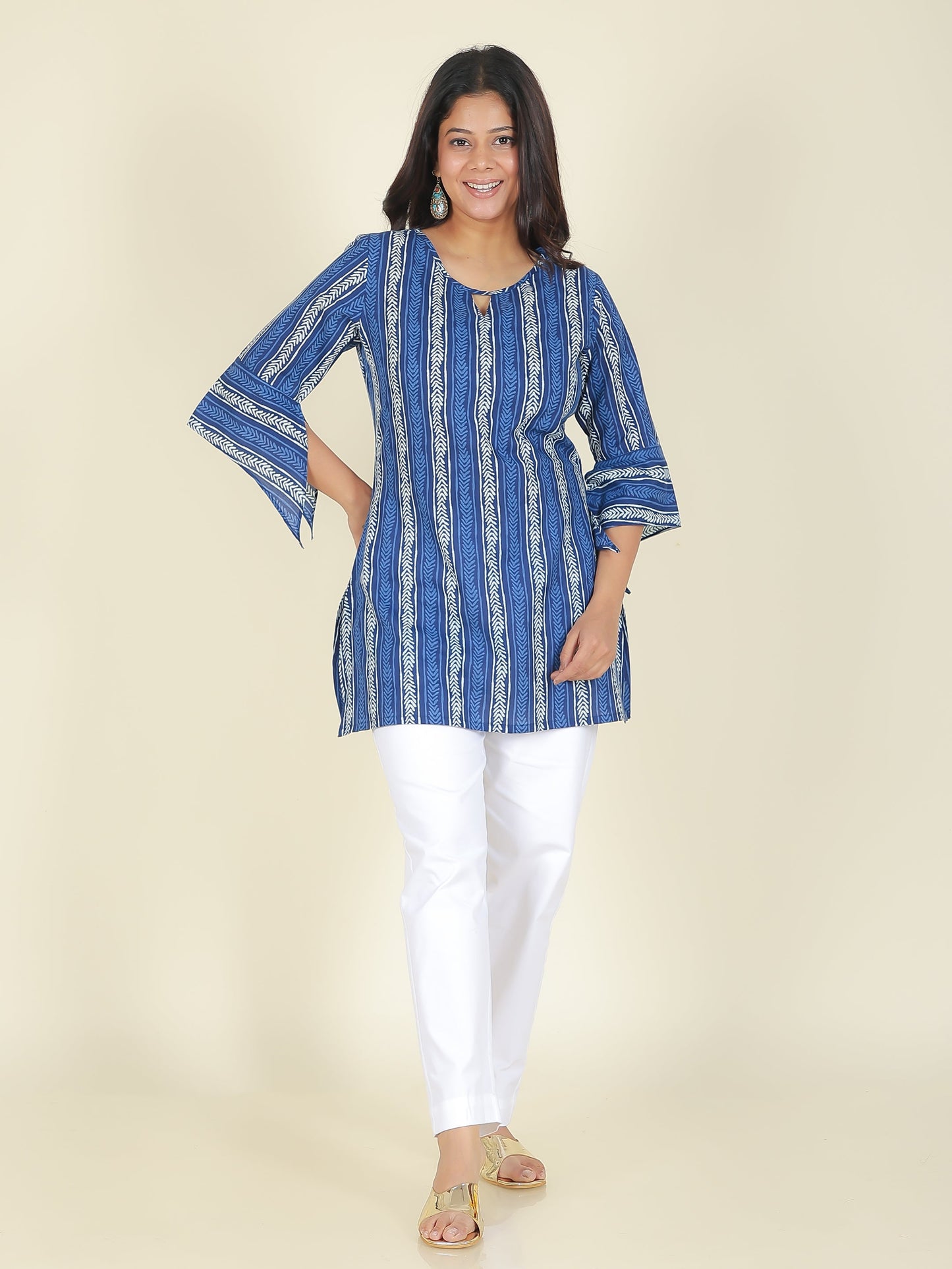 Soft Cotton Striped Straight Blue Kurti