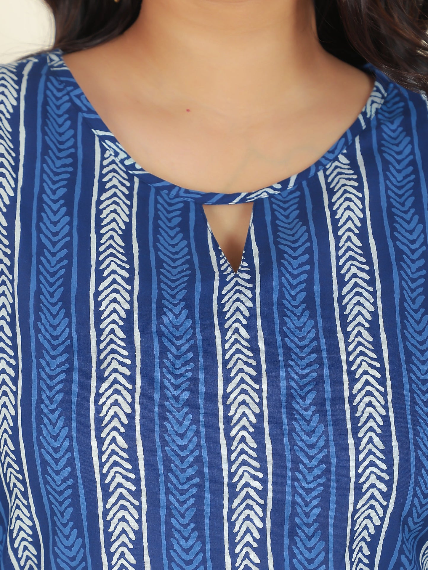 Soft Cotton Striped Straight Blue Kurti