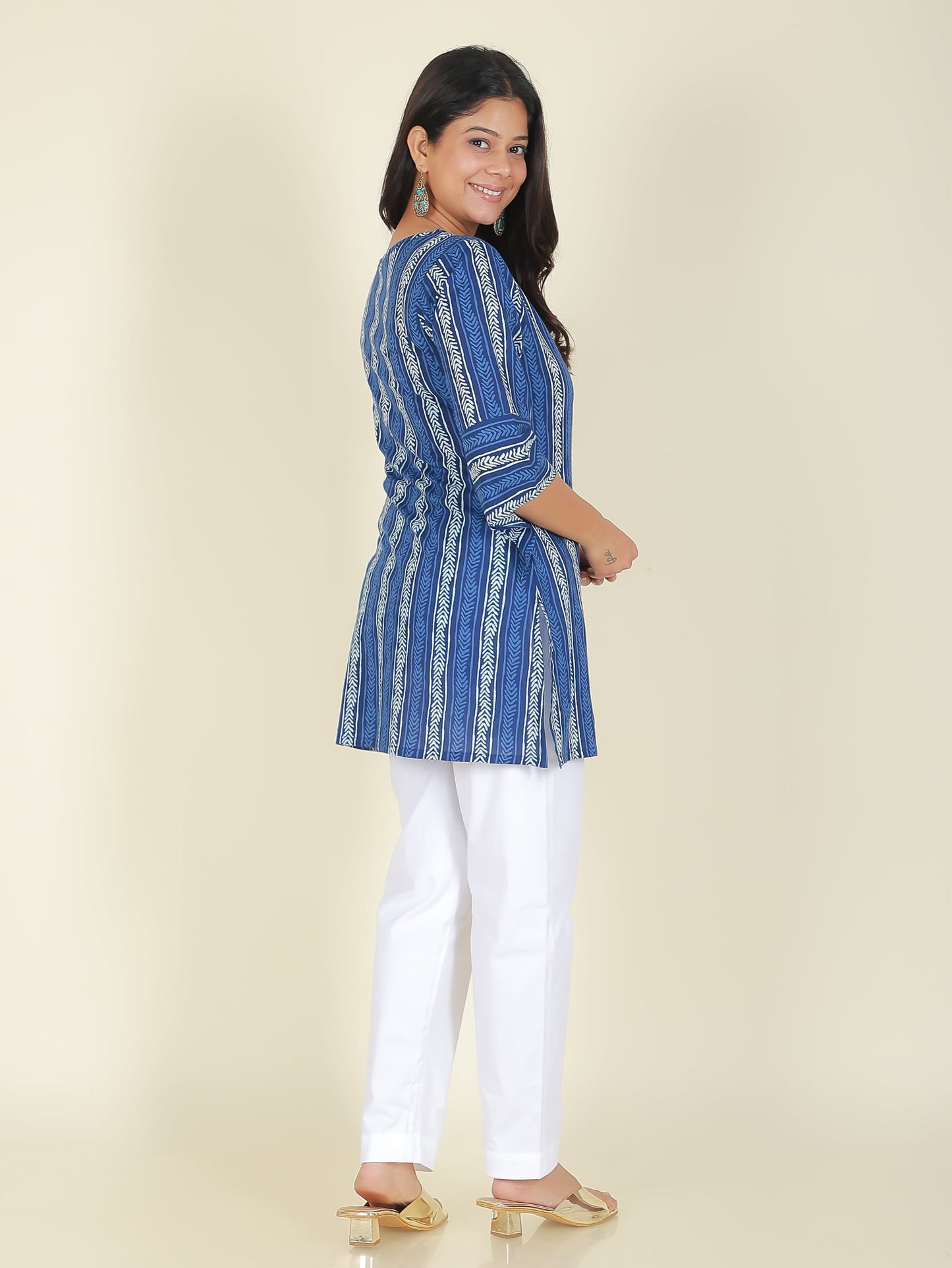 Soft Cotton Striped Straight Blue Kurti