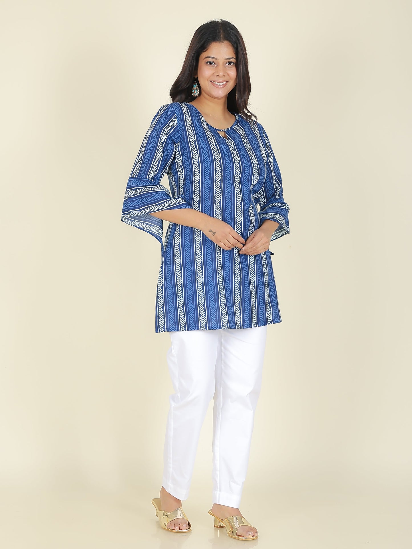 Soft Cotton Striped Straight Blue Kurti