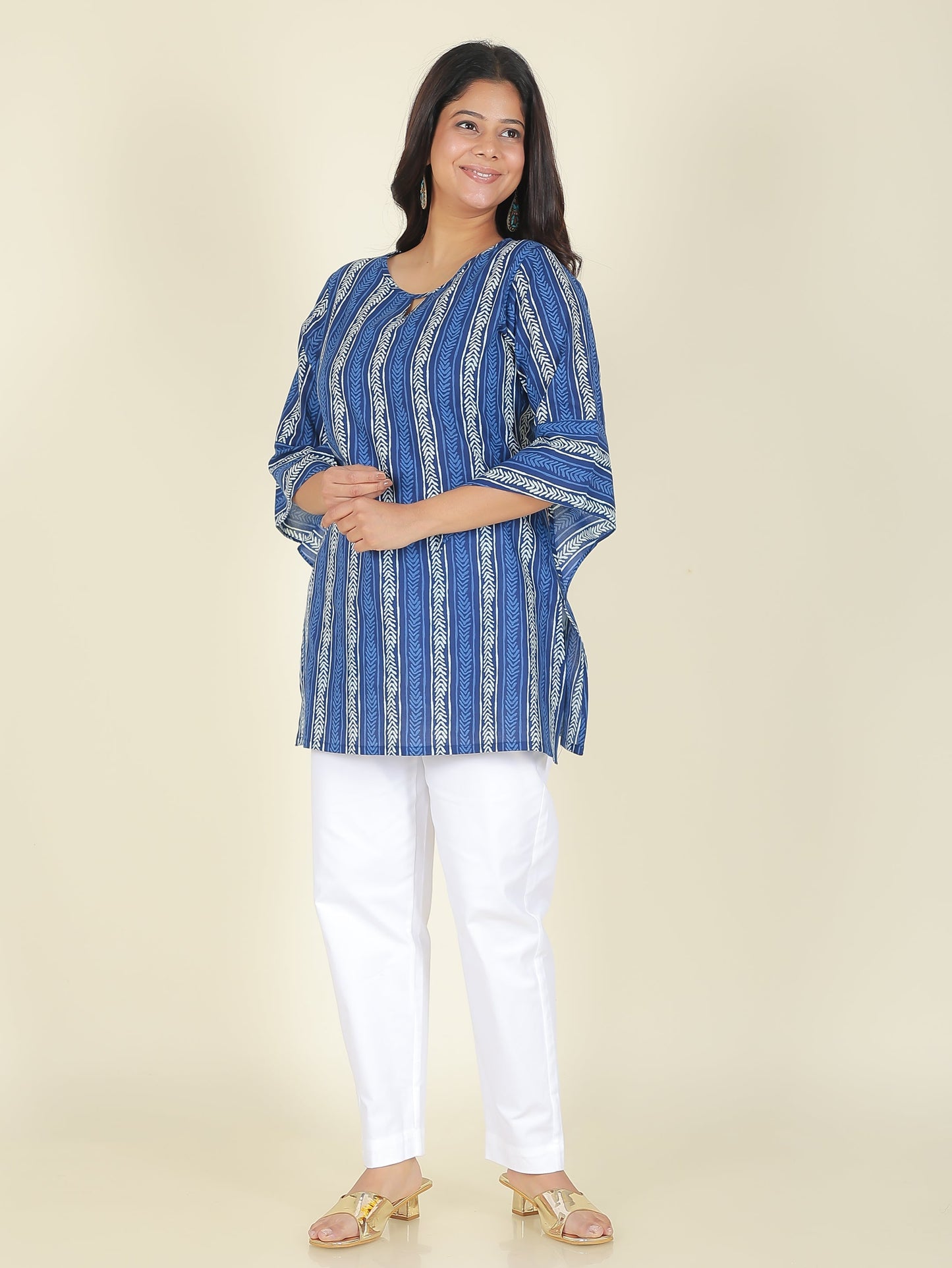 Soft Cotton Striped Straight Blue Kurti