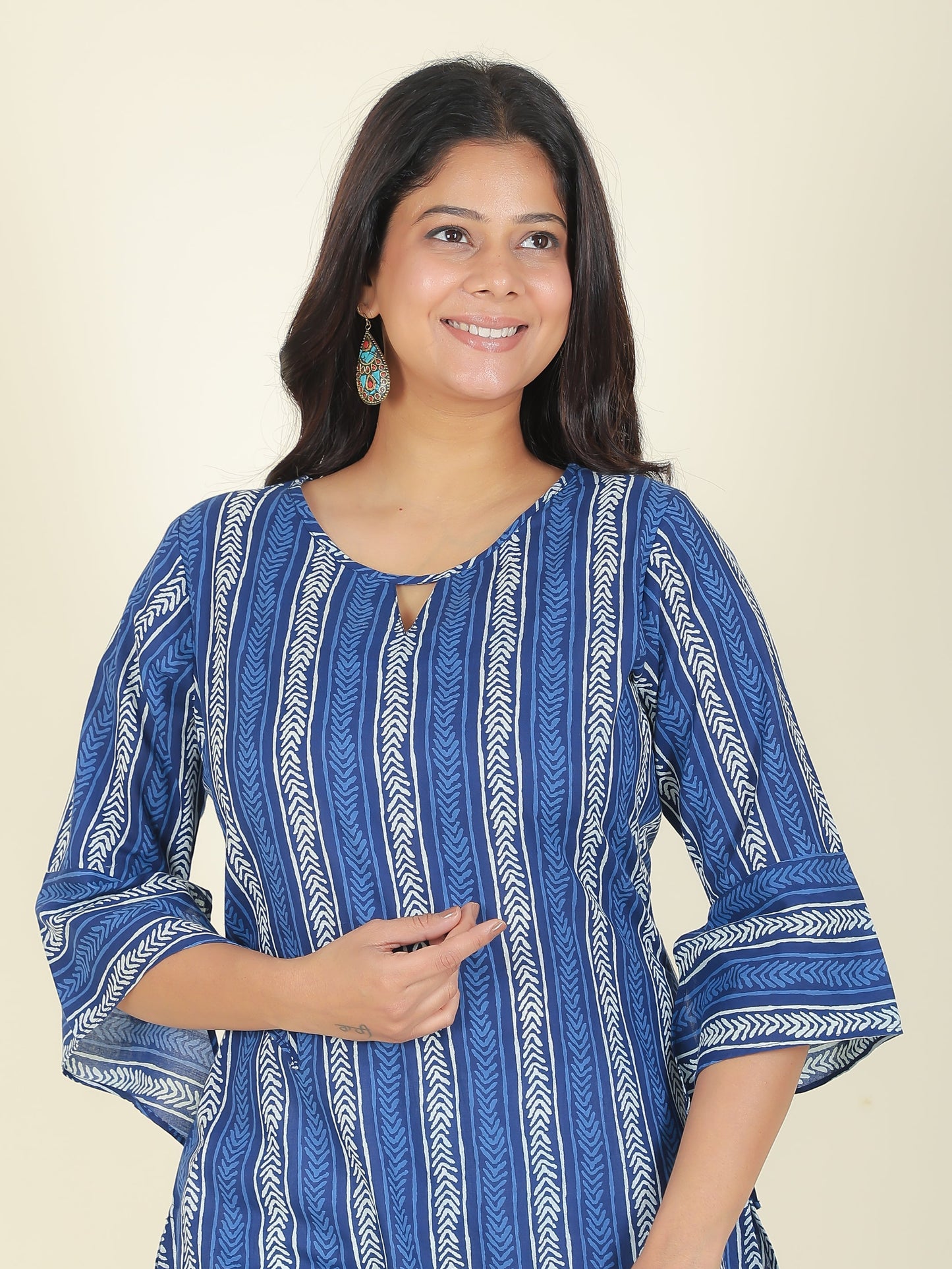 Soft Cotton Striped Straight Blue Kurti
