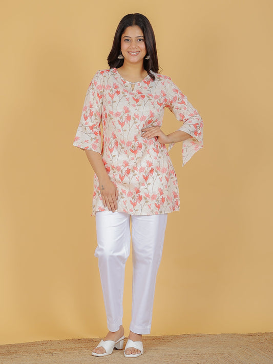 Viscose Floral Straight Pink Kurti