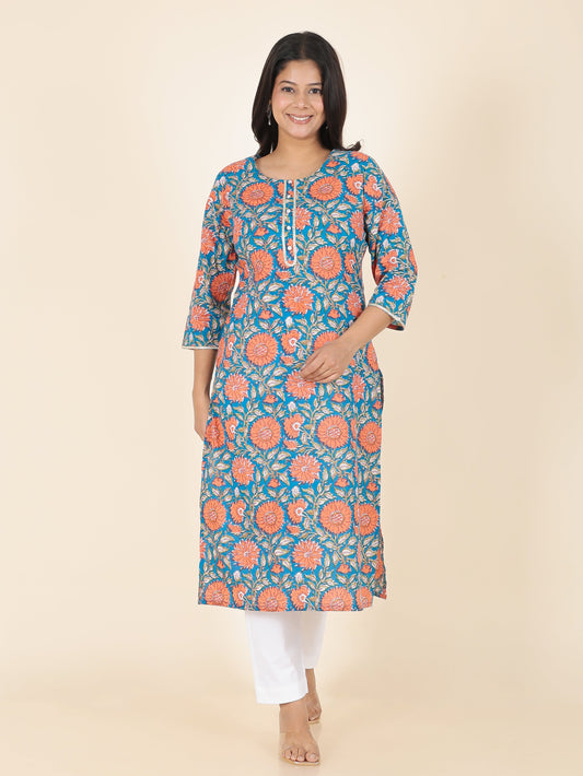 Soft Cotton Floral Straight Multicolor Kurta