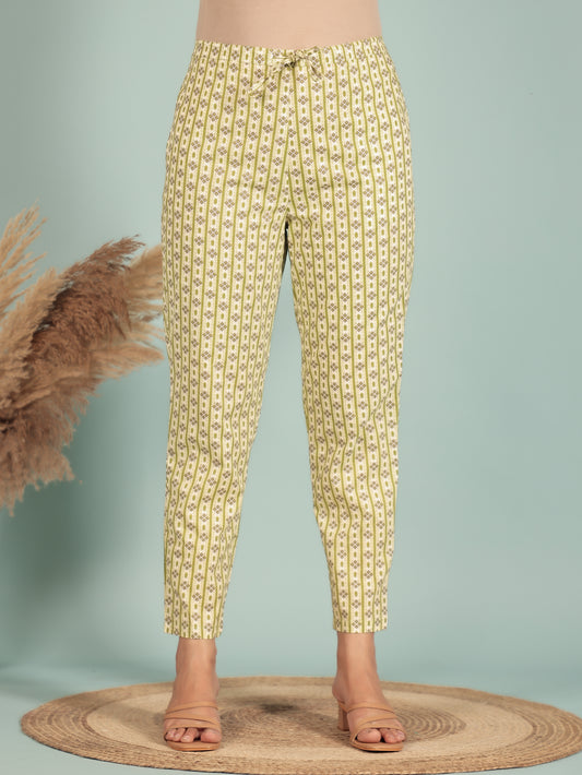 Soft Cotton Striped Green Tapered Trousers
