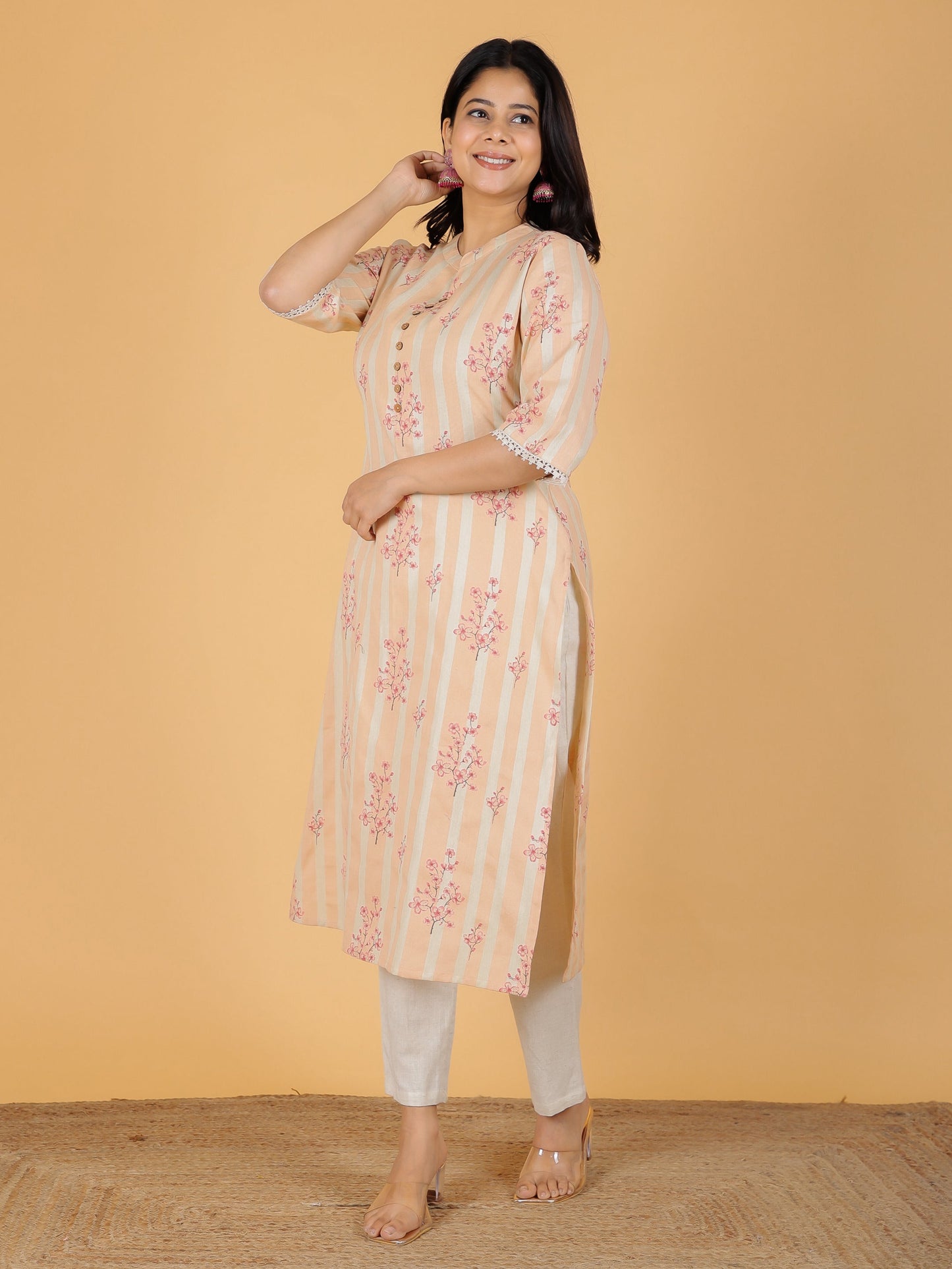 Linen Cotton Floral Kurta