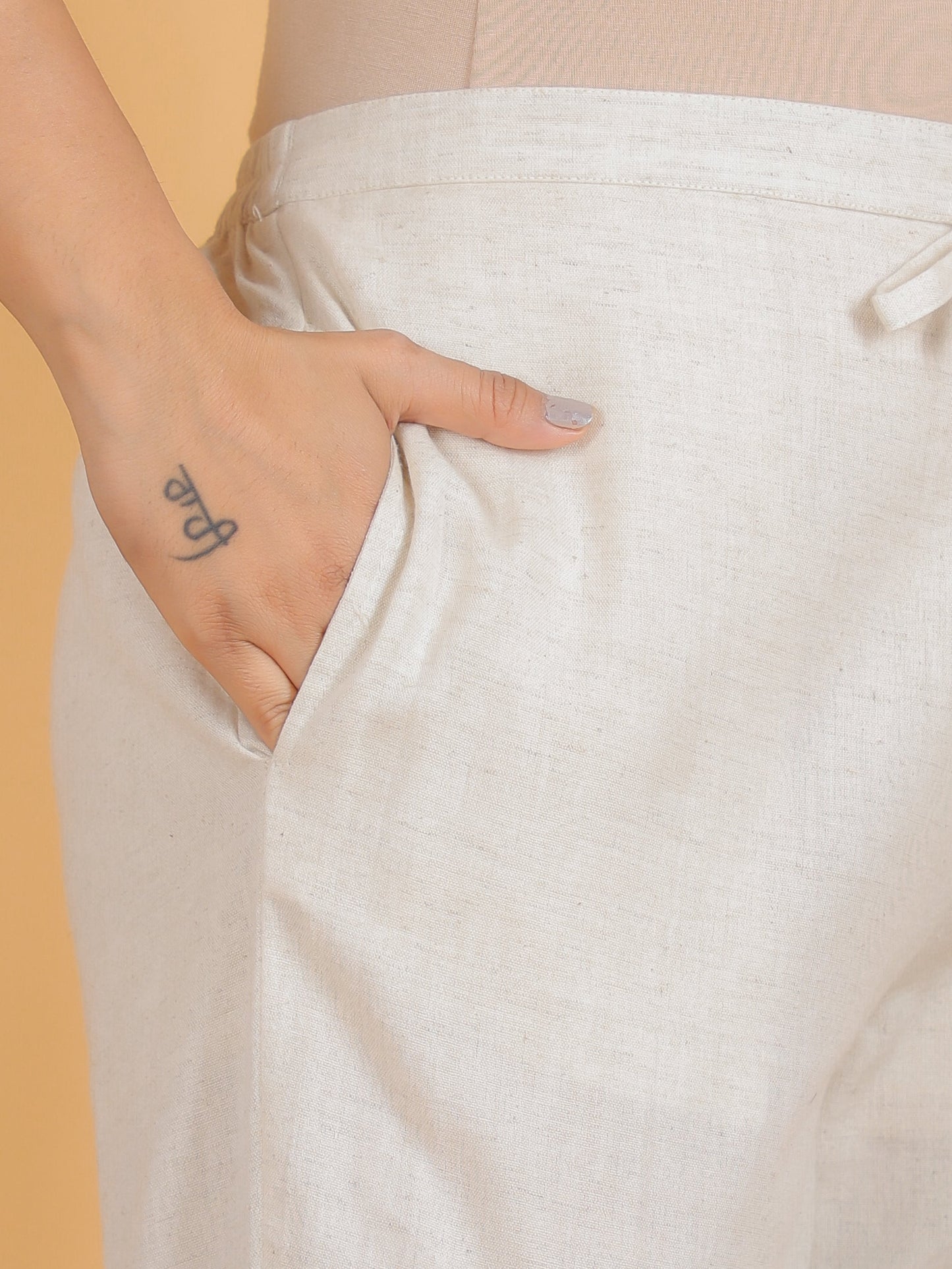 Linen Cotton Floral Straight Peach Kurta