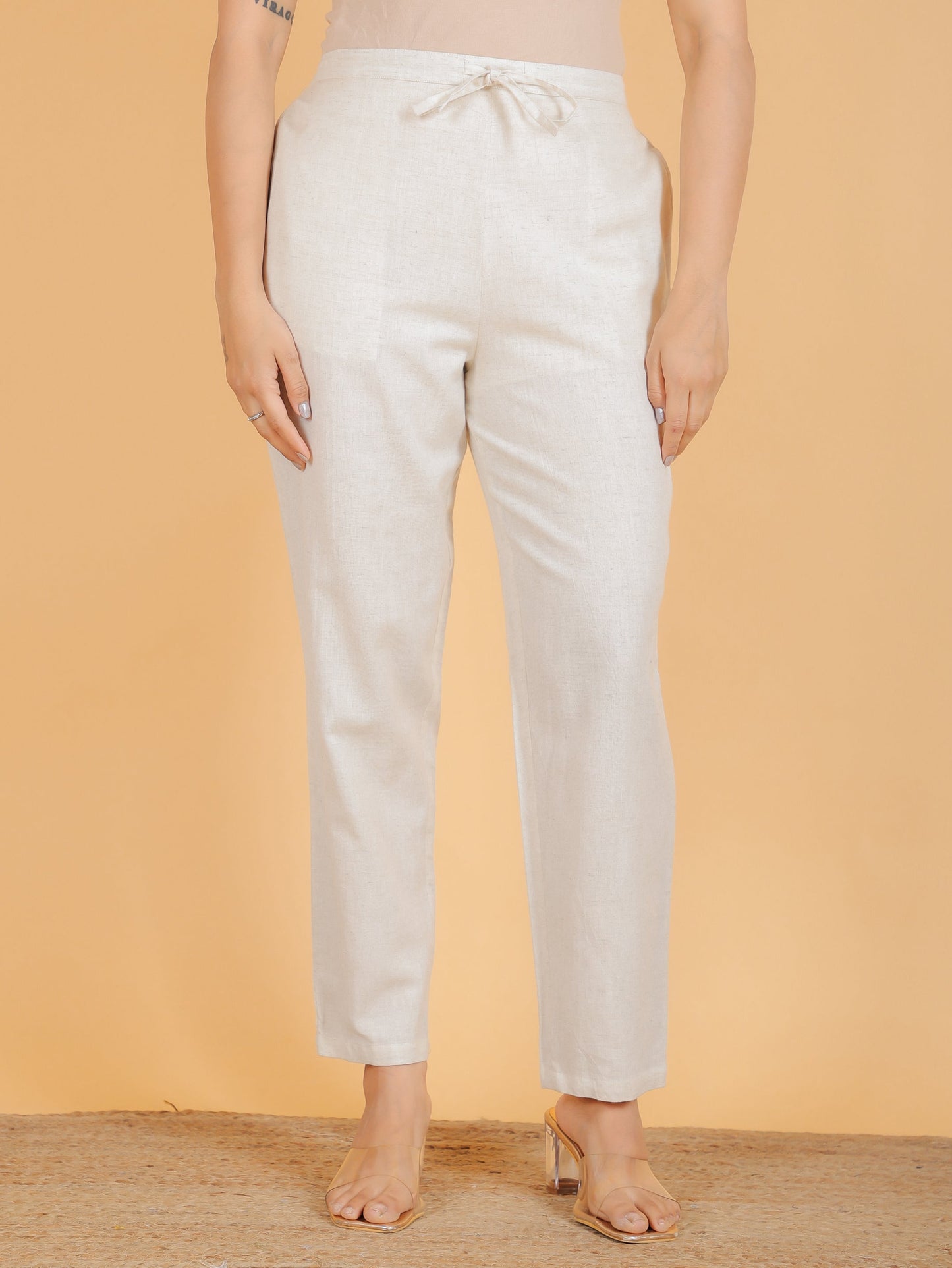 Linen Cotton Floral Straight Peach Kurta