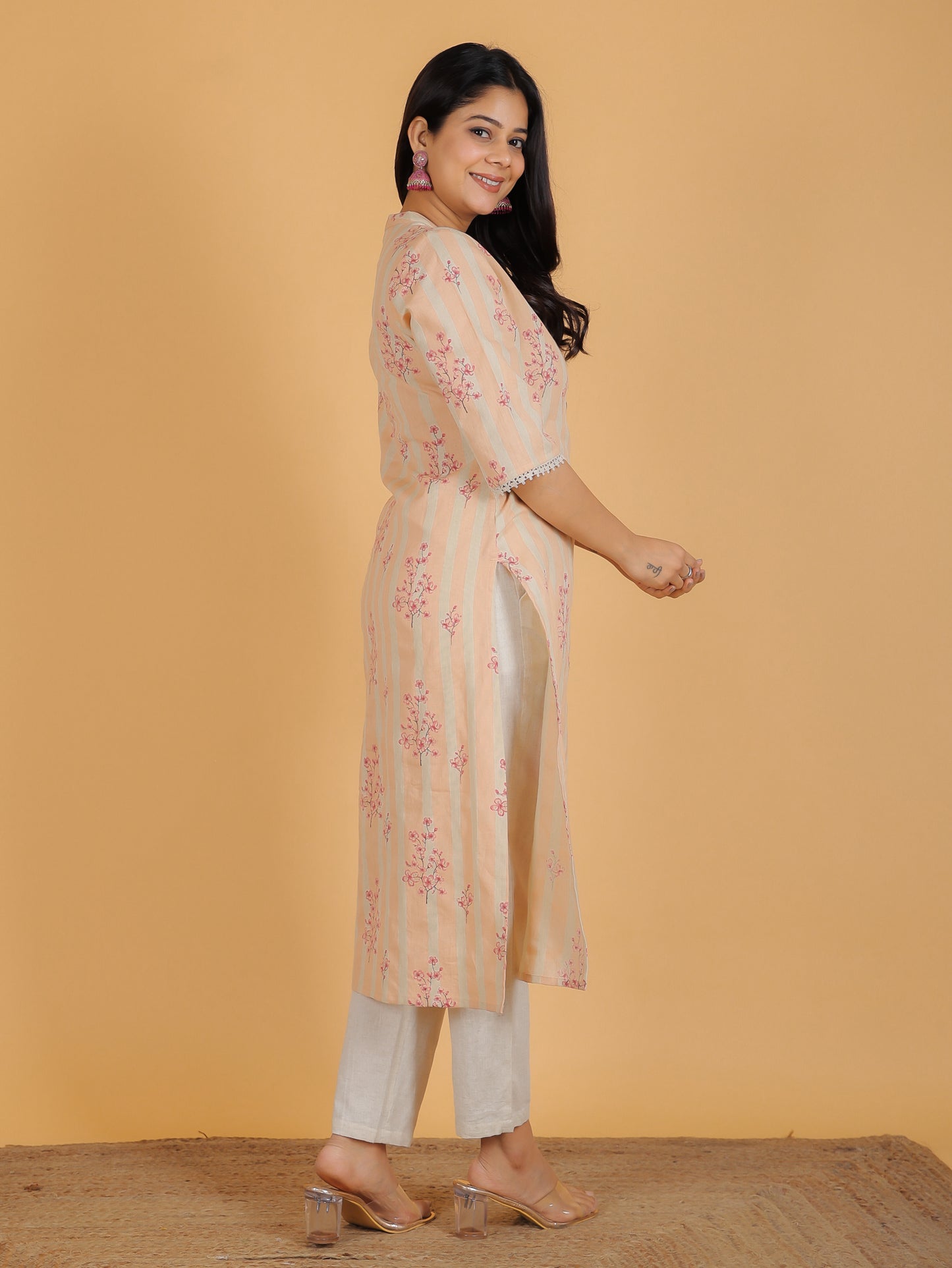 Linen Cotton Floral Kurta