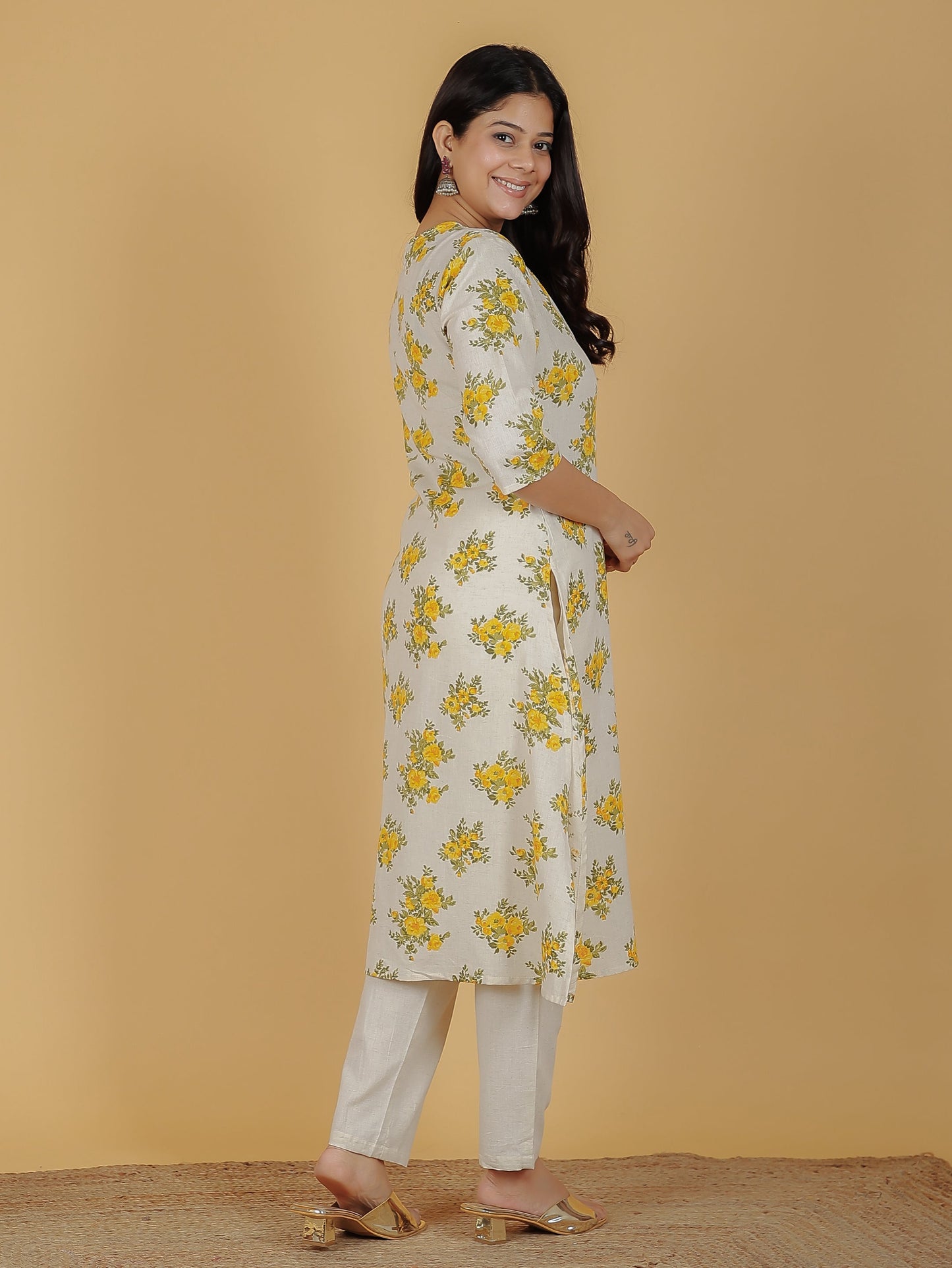 Linen Cotton Floral Kurta