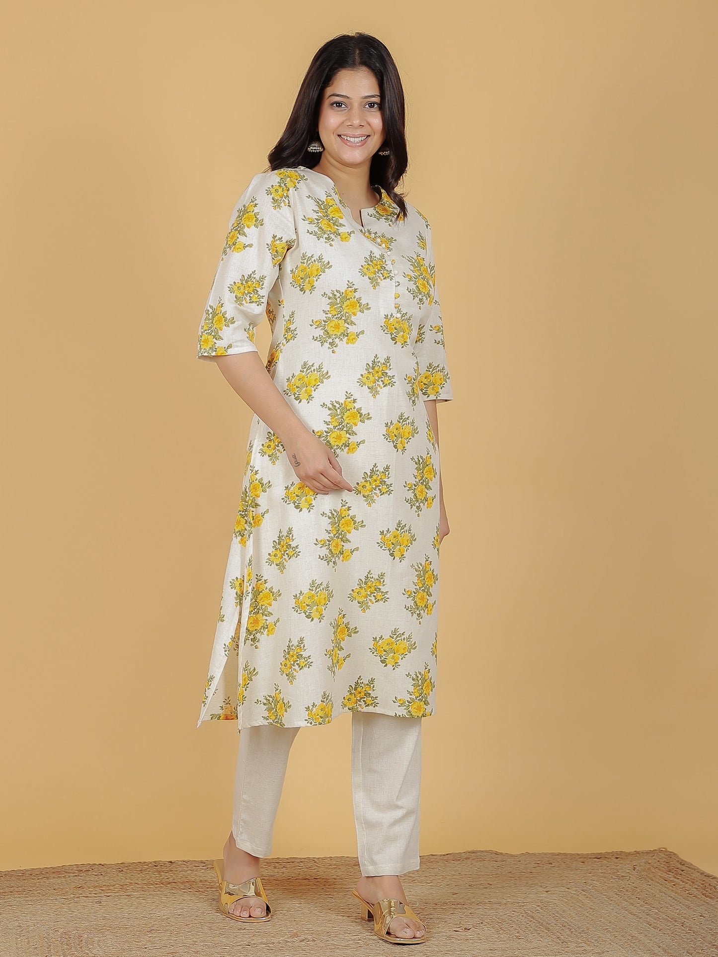 Linen Cotton Floral Kurta