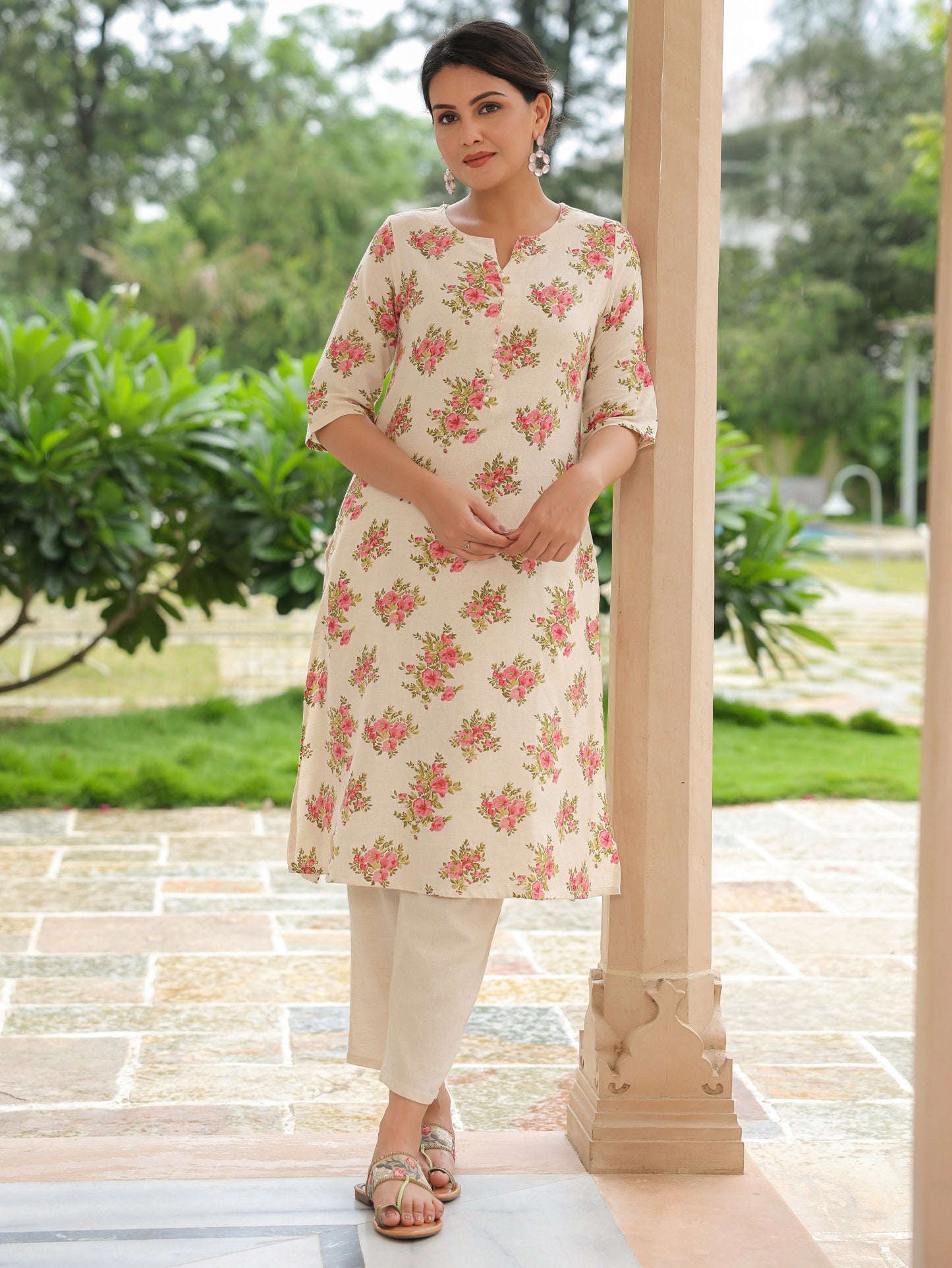 Linen Cotton Floral Kurta