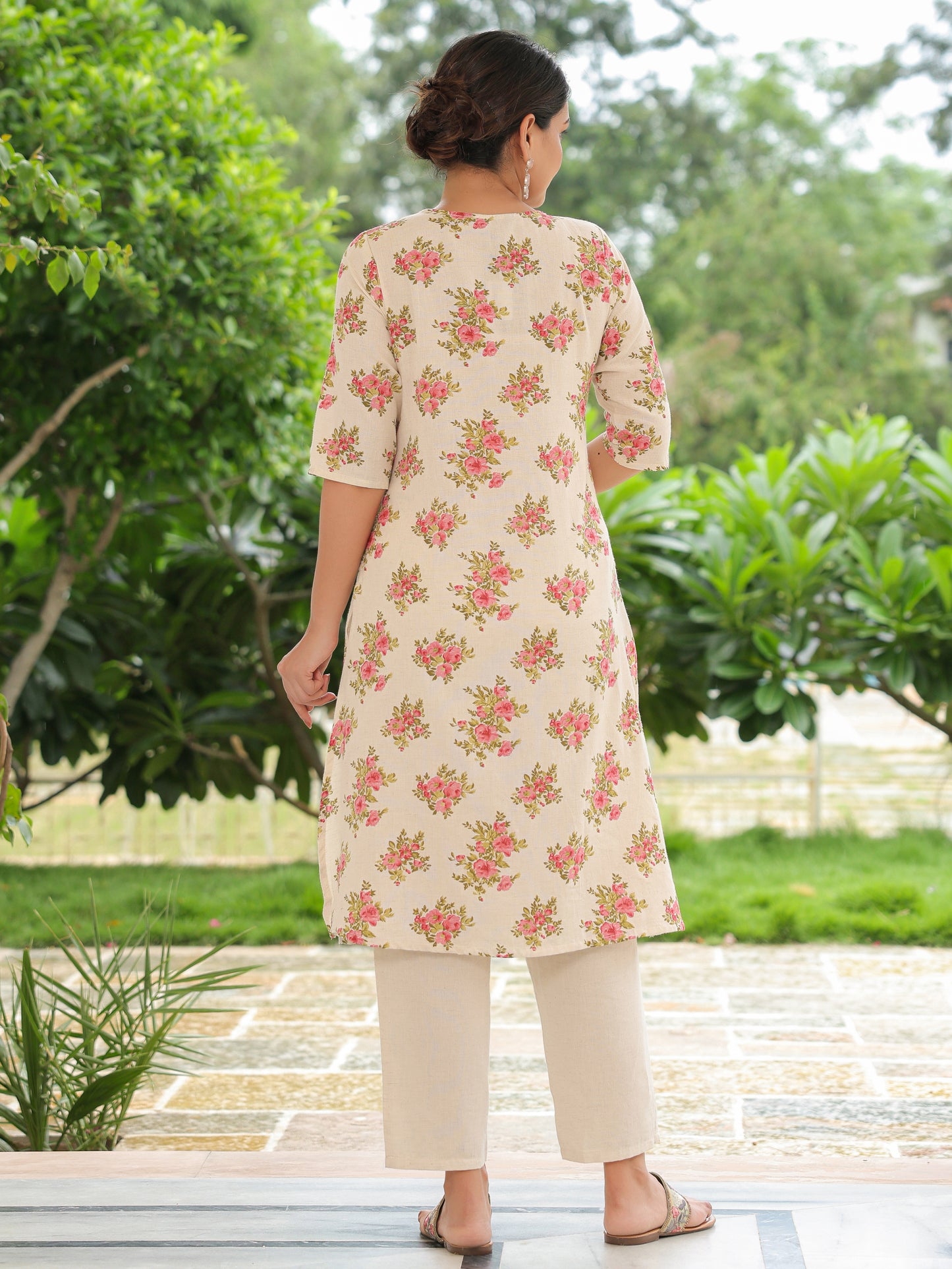 Linen Cotton Floral Kurta