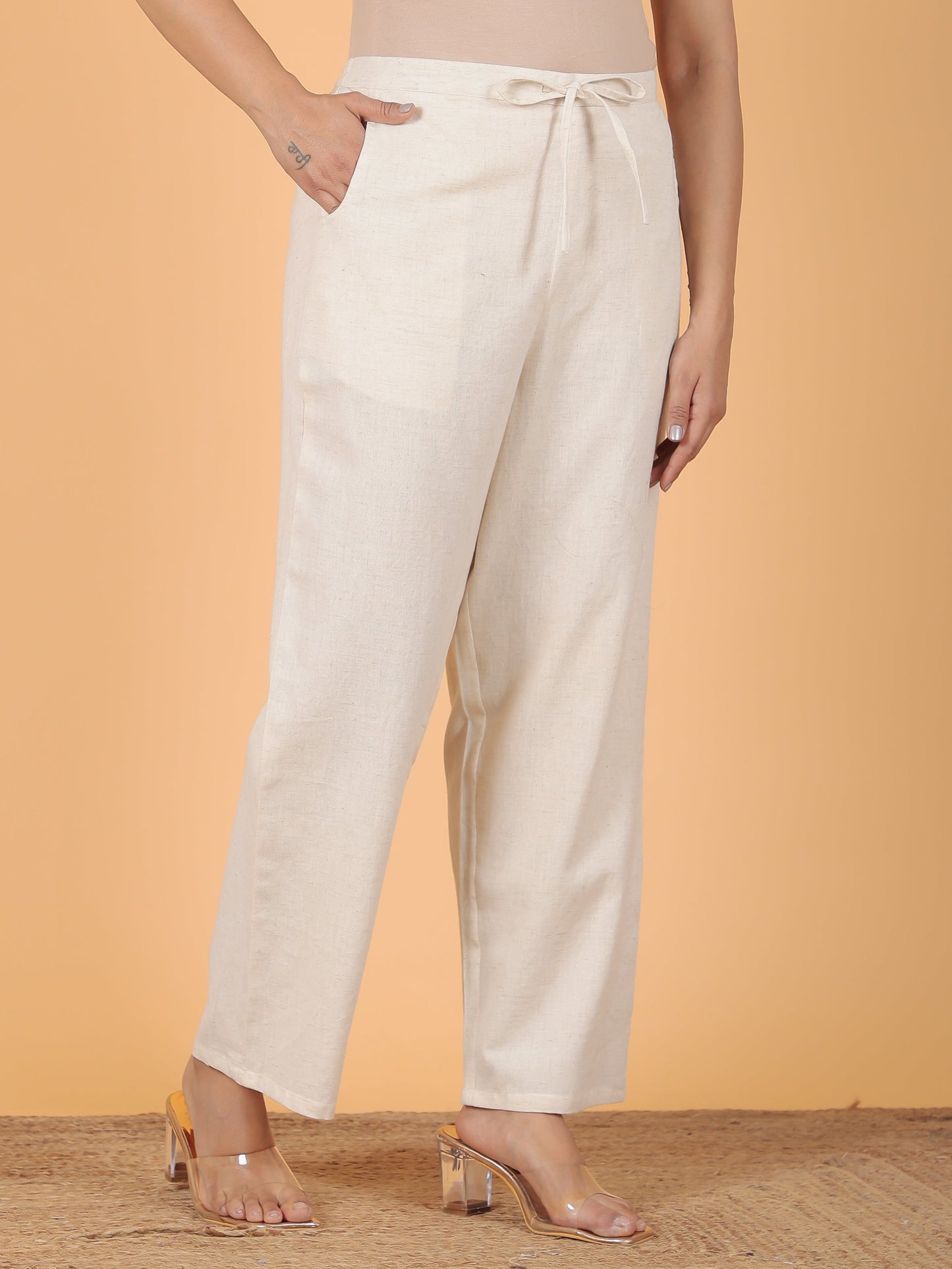 Linen Cotton Floral A-line White Kurta