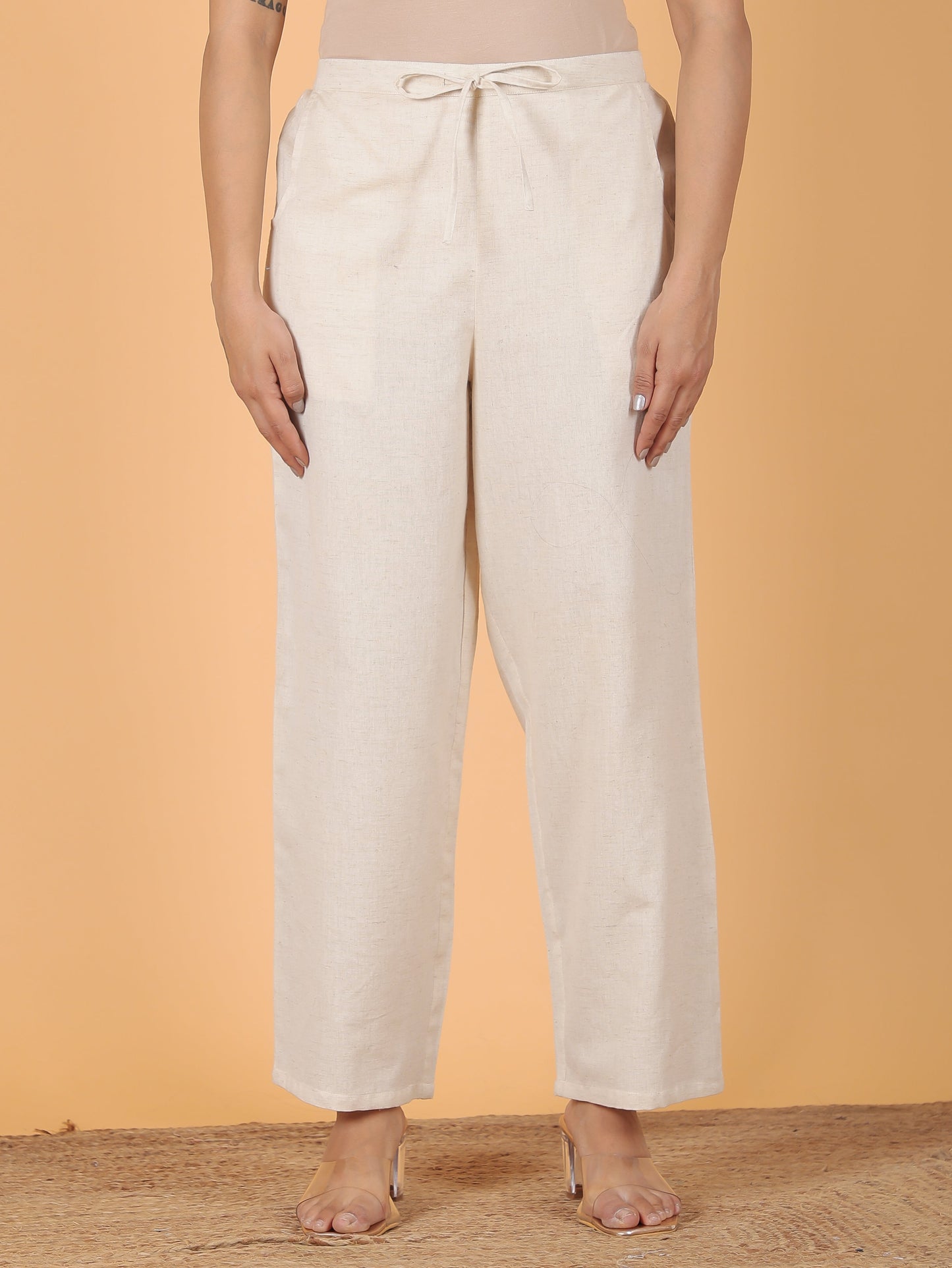 Linen Cotton Floral A-line White Kurta