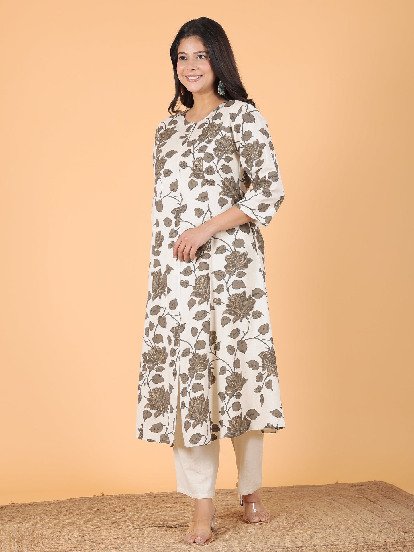 Linen Cotton Floral Kurta