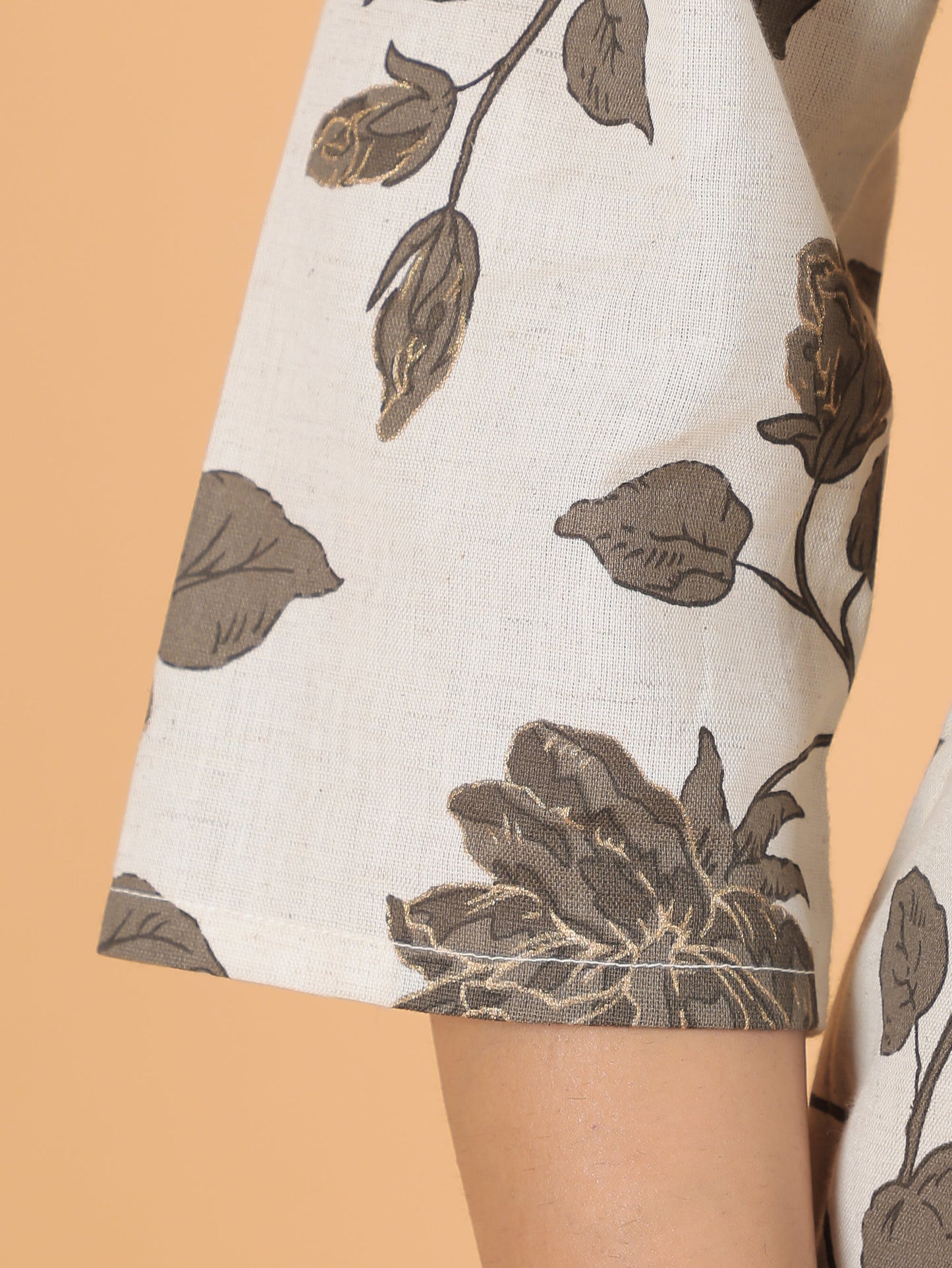 Linen Cotton Floral A-line White Kurta