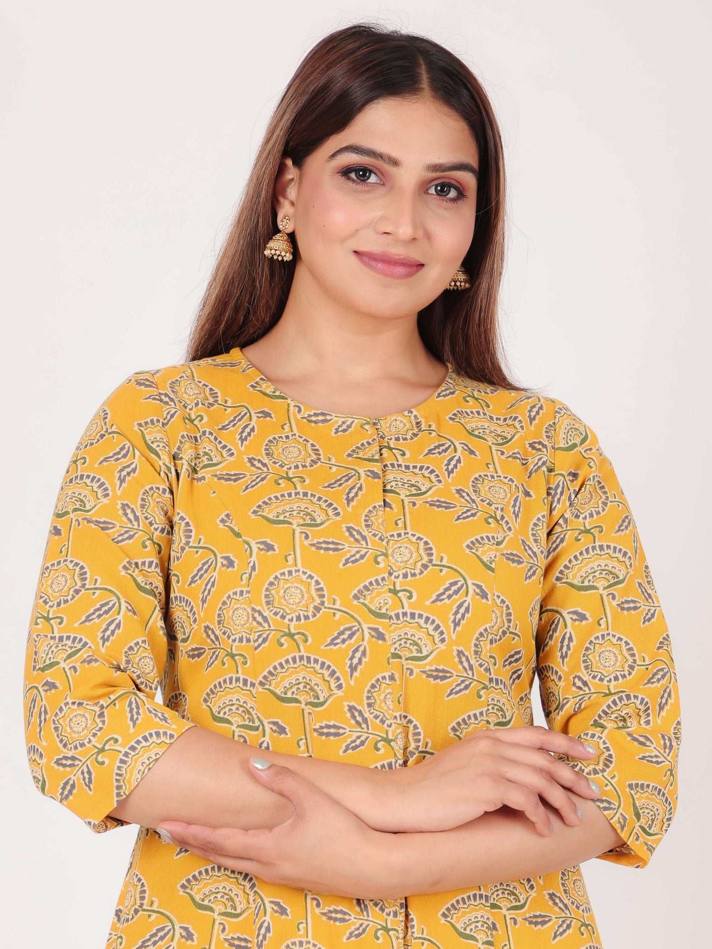 Linen Cotton Floral Kurta