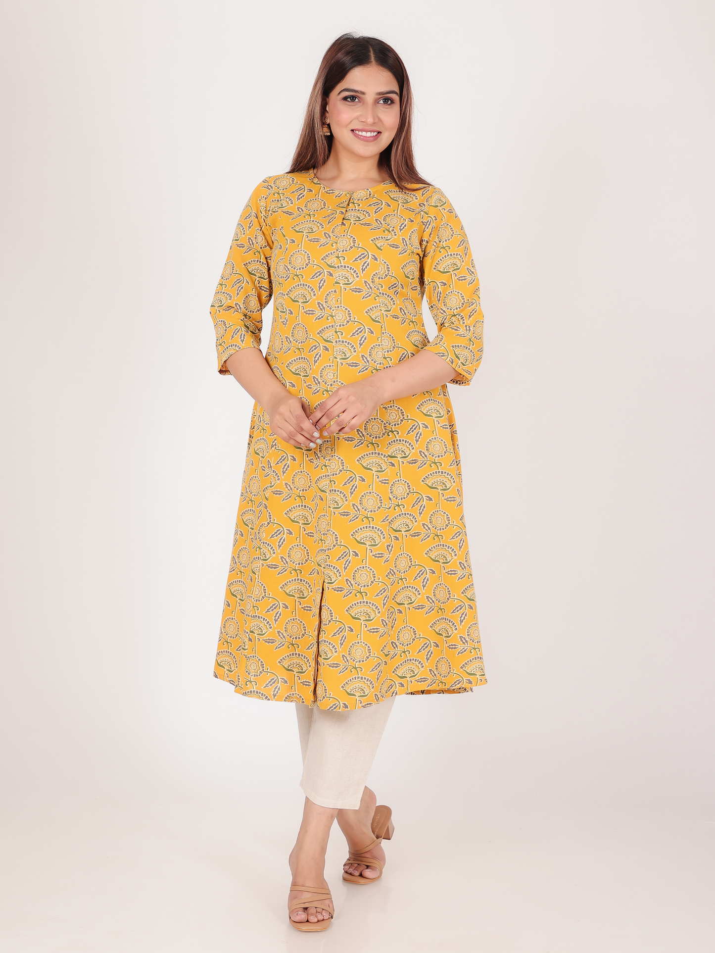 Linen Cotton Floral Kurta