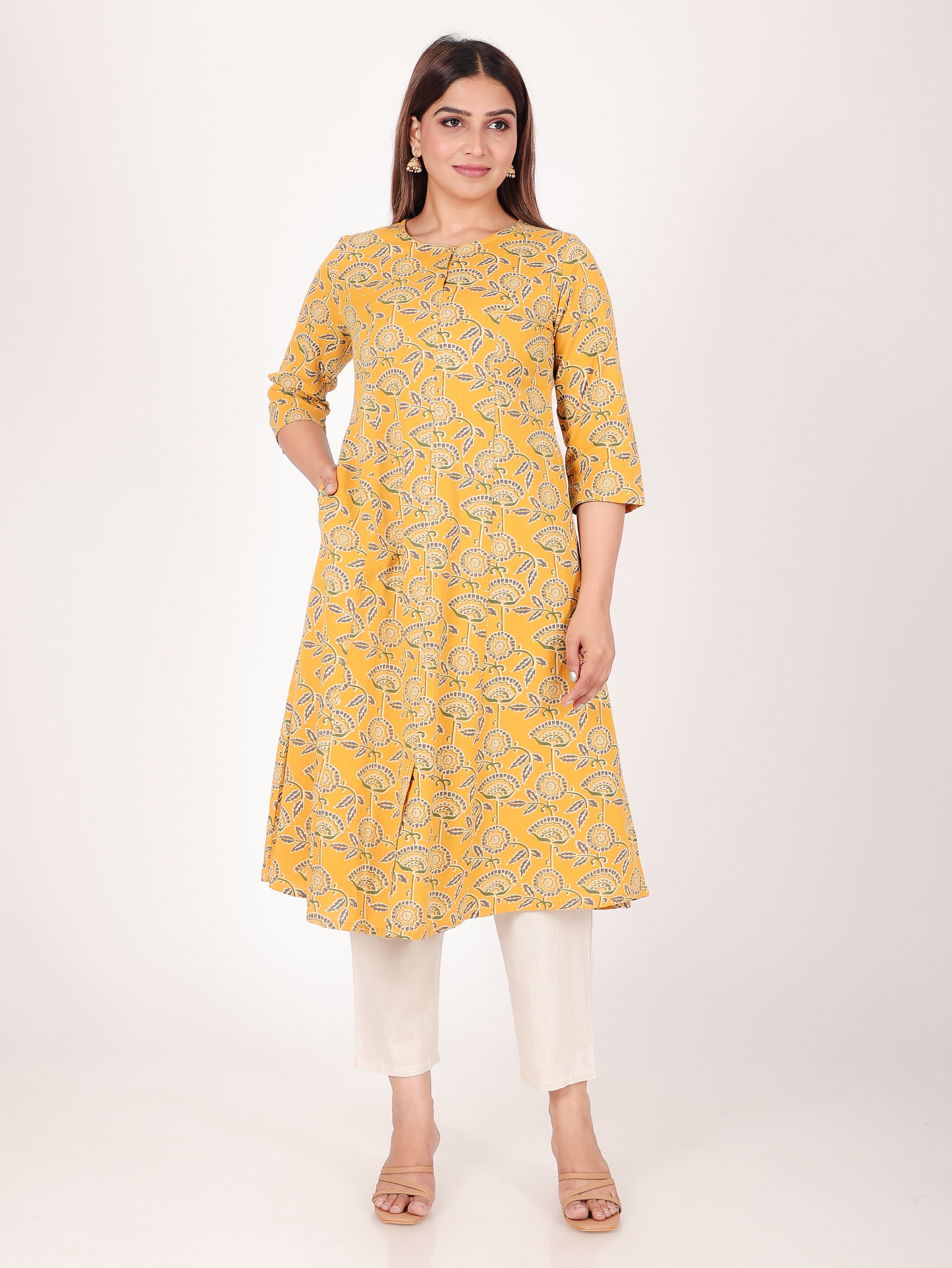 Linen Cotton Floral Kurta