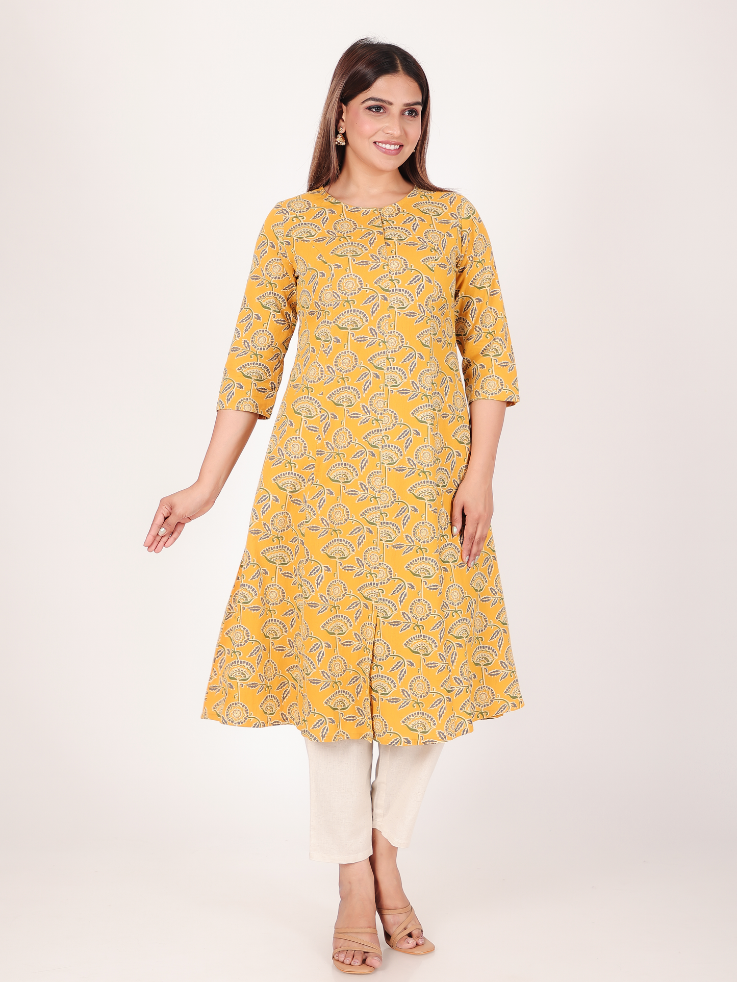 Linen Cotton Floral Kurta