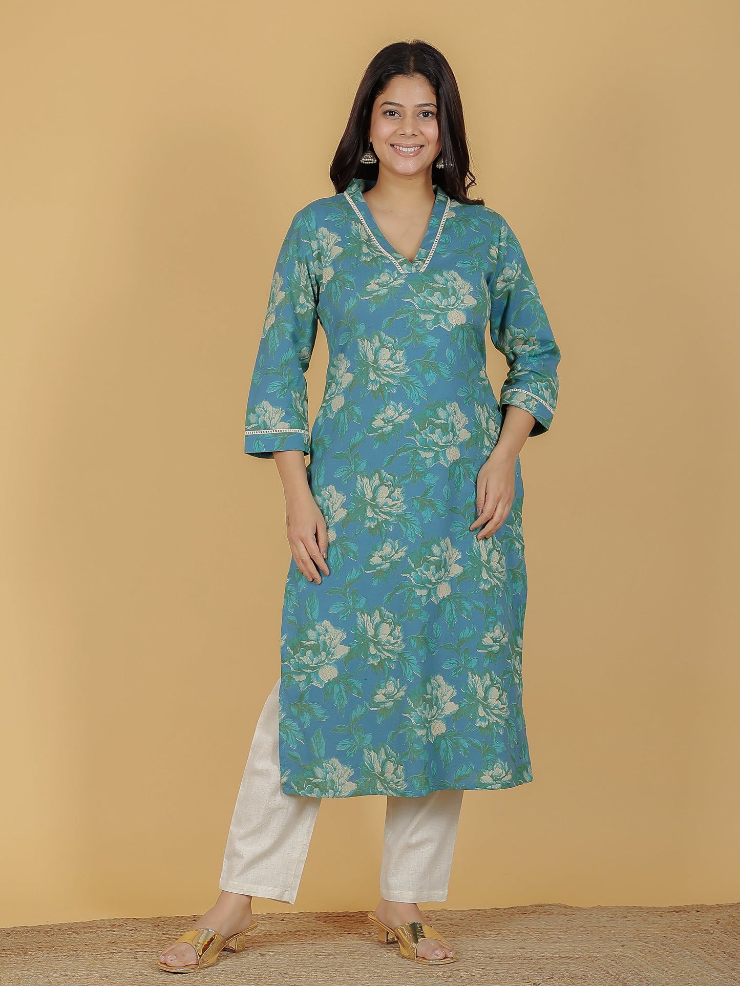 Linen Cotton Floral Kurta