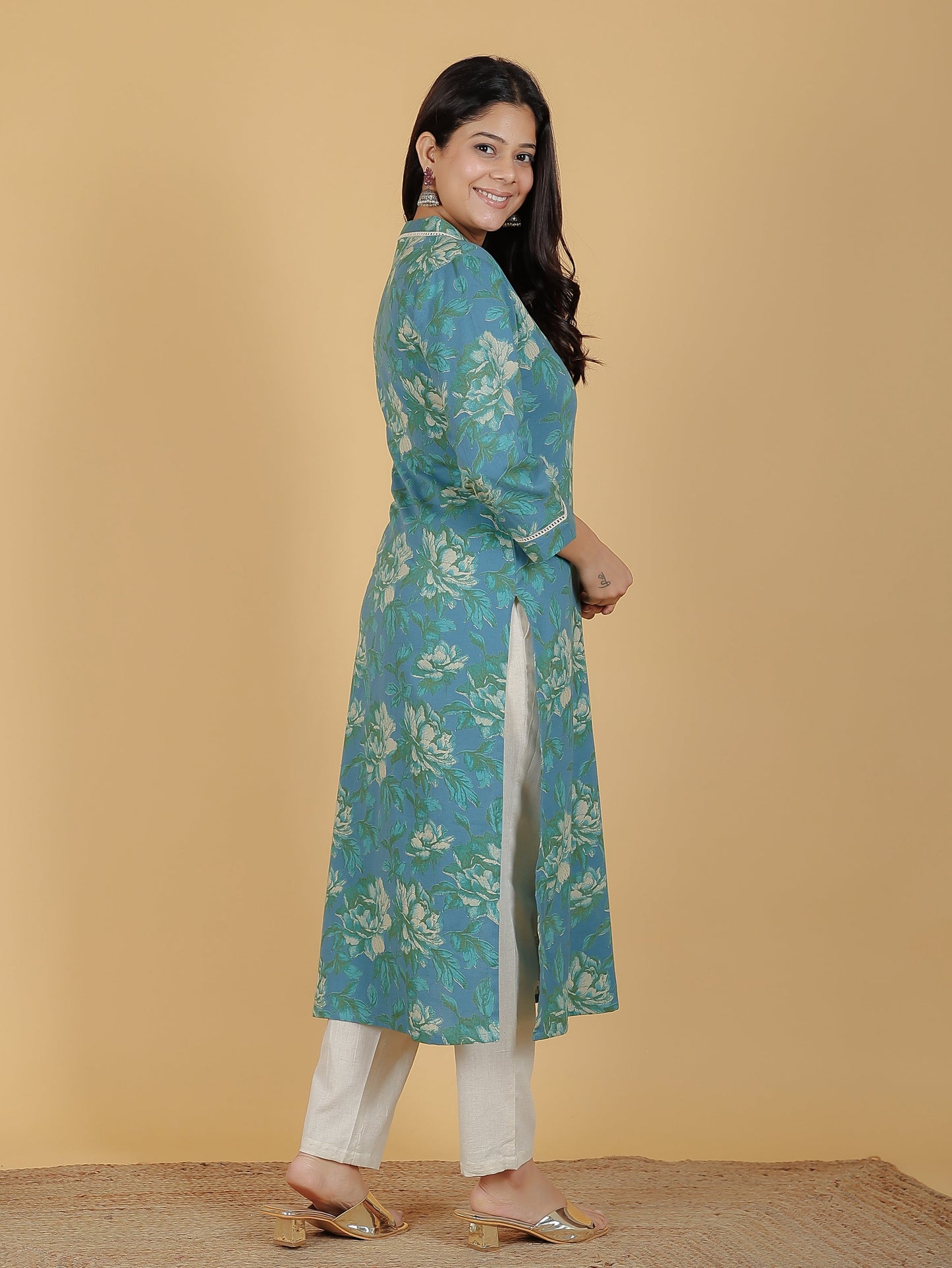 Linen Cotton Floral Kurta