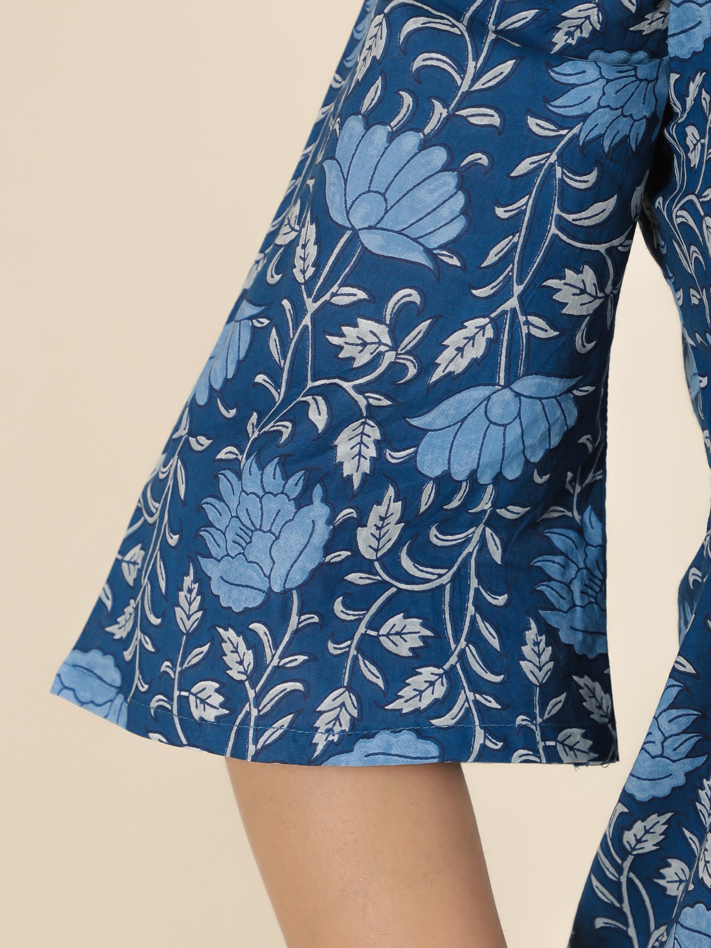 Soft Cotton Floral A-line Indigo Blue Kurti