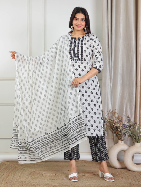 Cotton Voile Butti Off White Dupatta