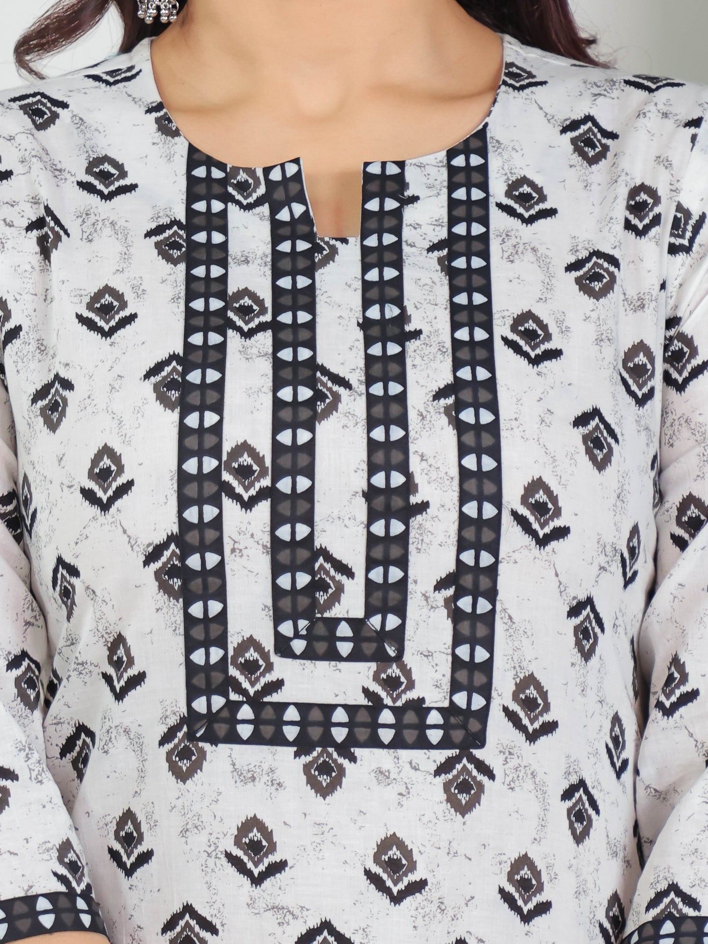 Soft Cotton Ikat Straight White Kurta