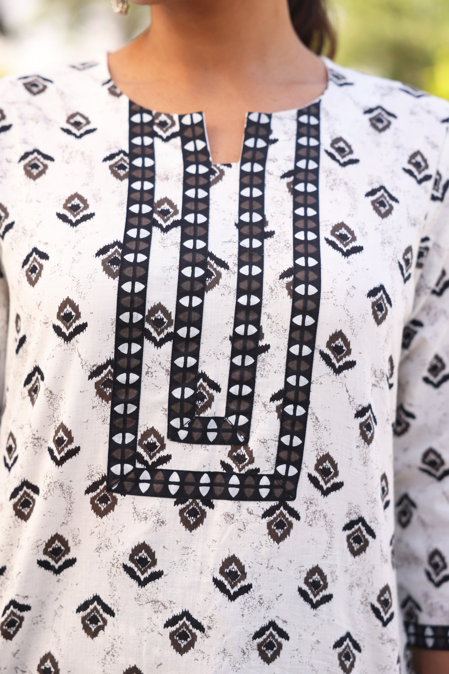 Soft Cotton Ikat Straight White Kurta