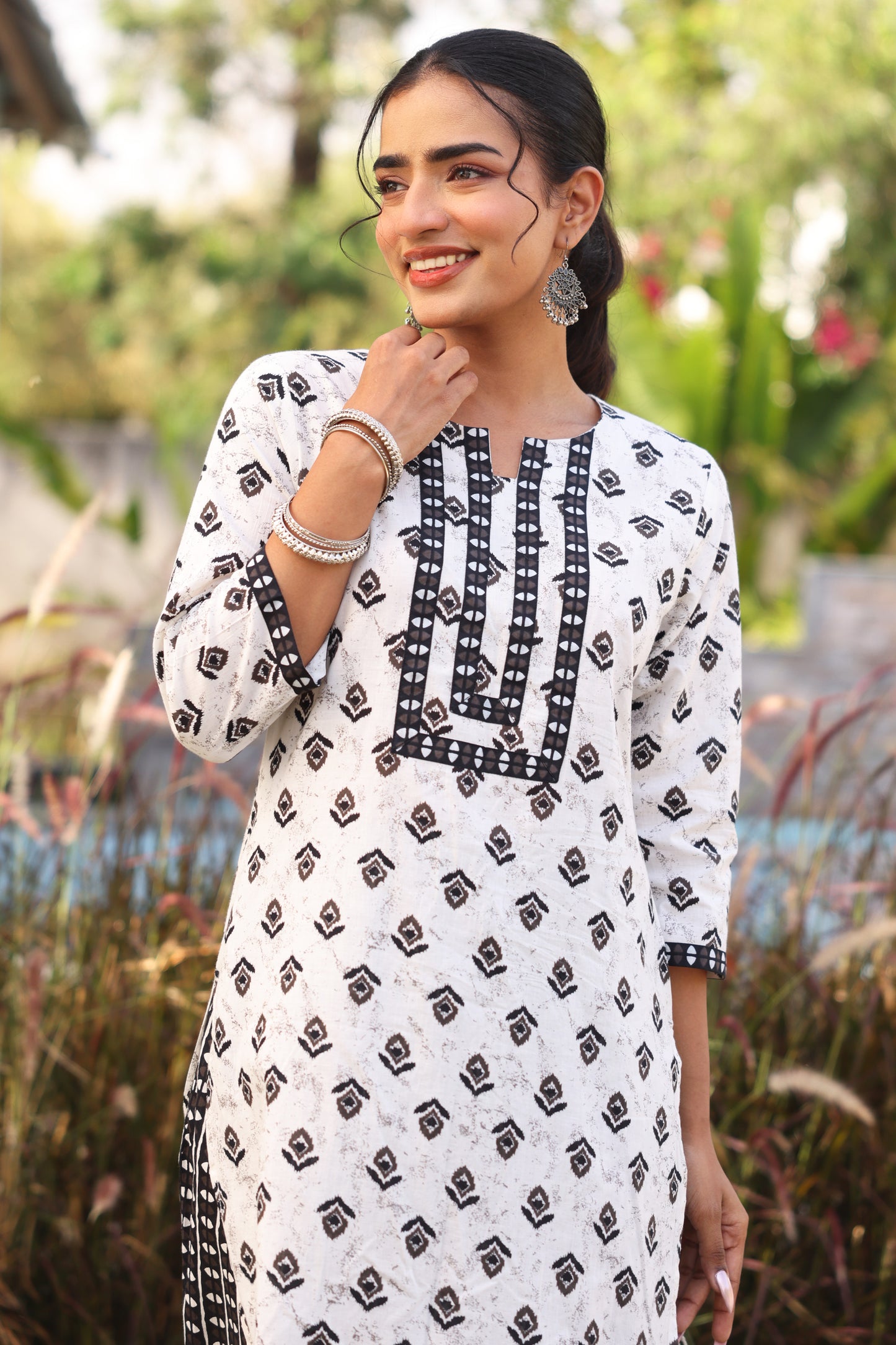 Soft Cotton Ikat Straight White Kurta