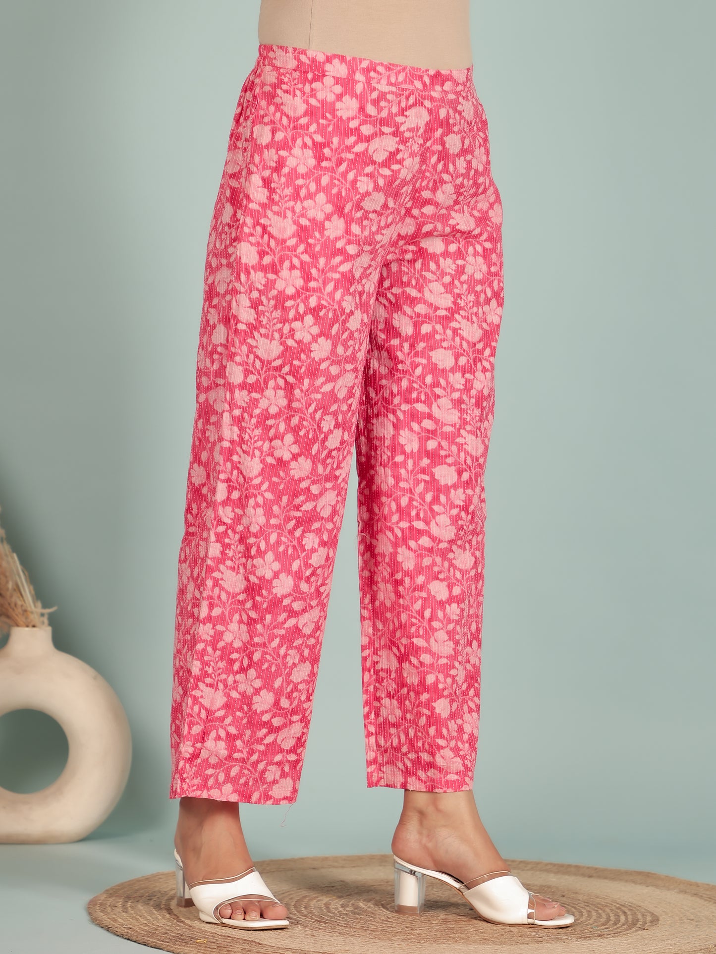 Kantha Cotton Floral Pink Palazzo