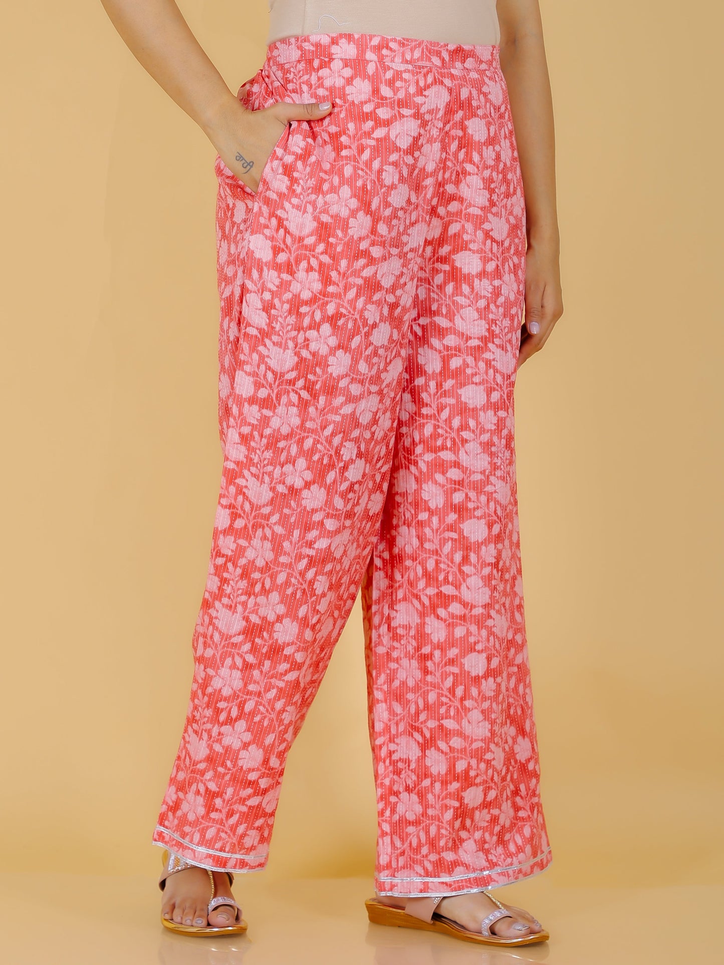 Kantha Cotton Floral Pink Palazzo