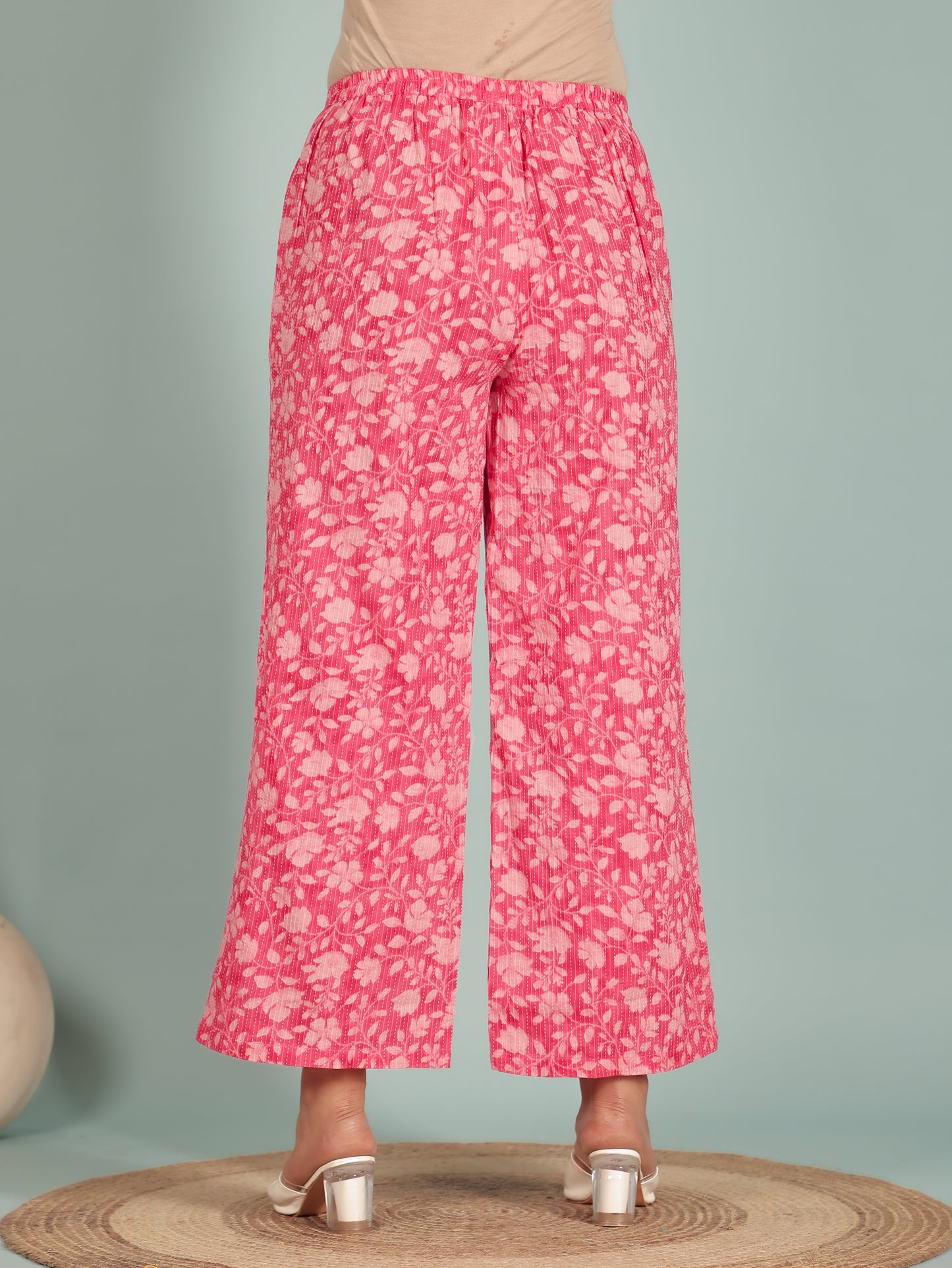 Kantha Cotton Floral Pink Palazzo