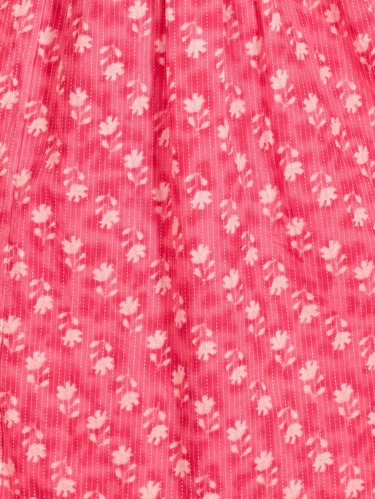 Kantha Cotton Floral Panelled Pink Kurta