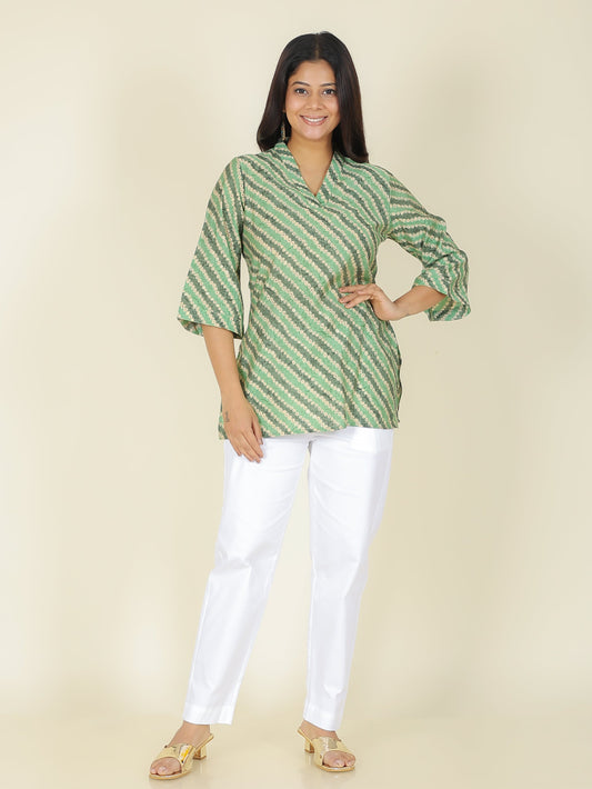 Muslin Bandhani Straight Green Kurti
