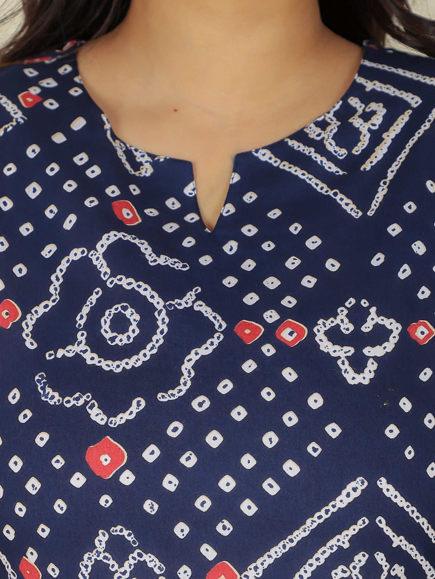 Soft Cotton Bandhani Straight Blue Kurti