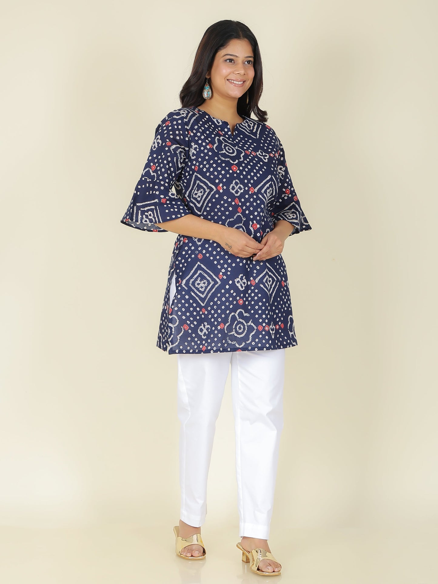 Soft Cotton Bandhani Straight Blue Kurti