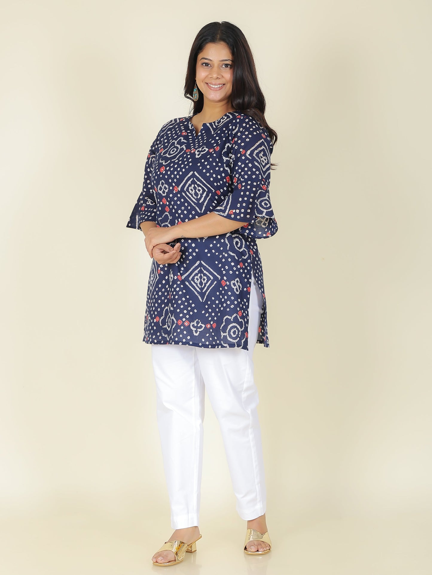 Soft Cotton Bandhani Straight Blue Kurti