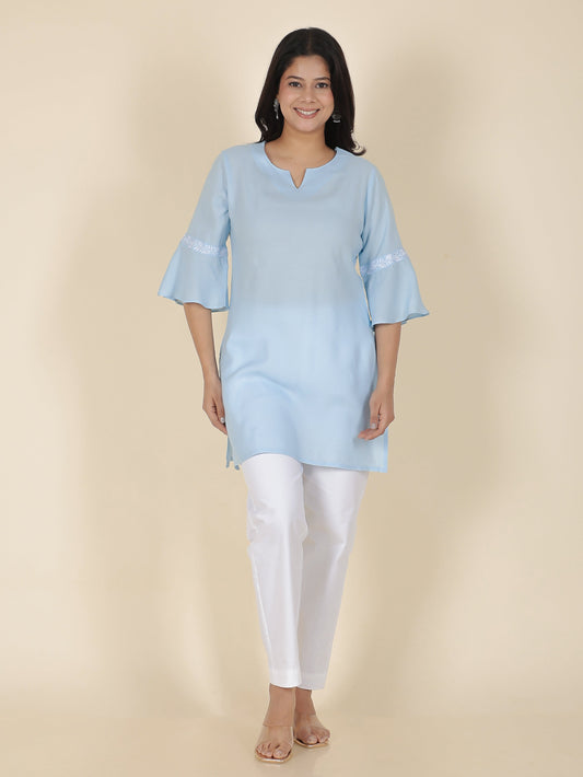 Viscose Solid Straight Blue Kurti