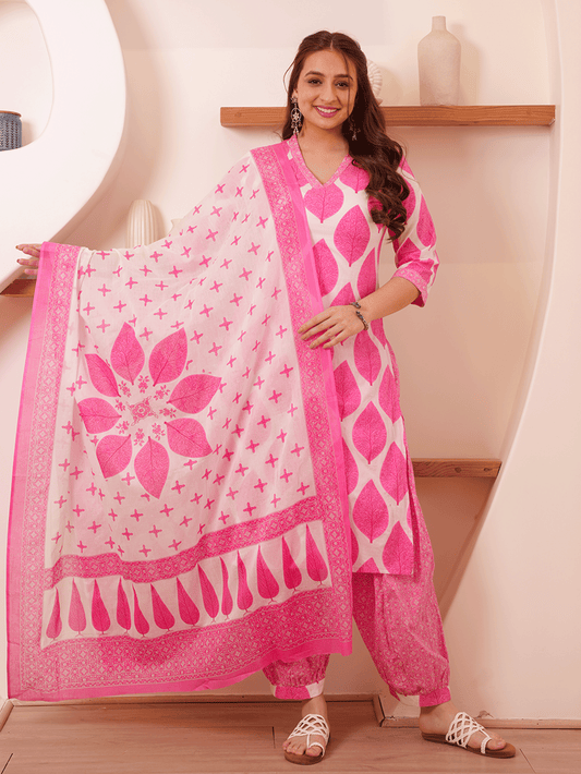 Cotton Voile Floral White Dupatta