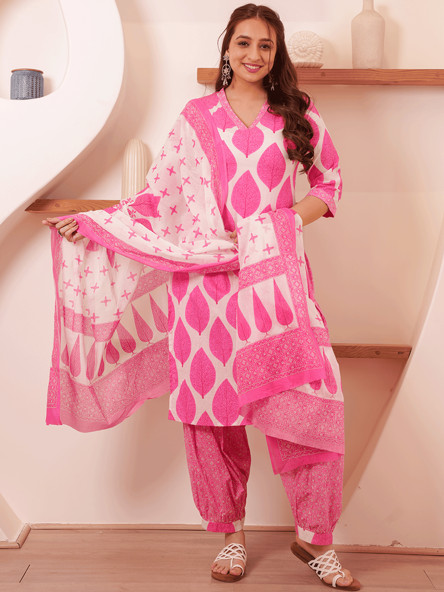 Cotton Voile Floral White Dupatta