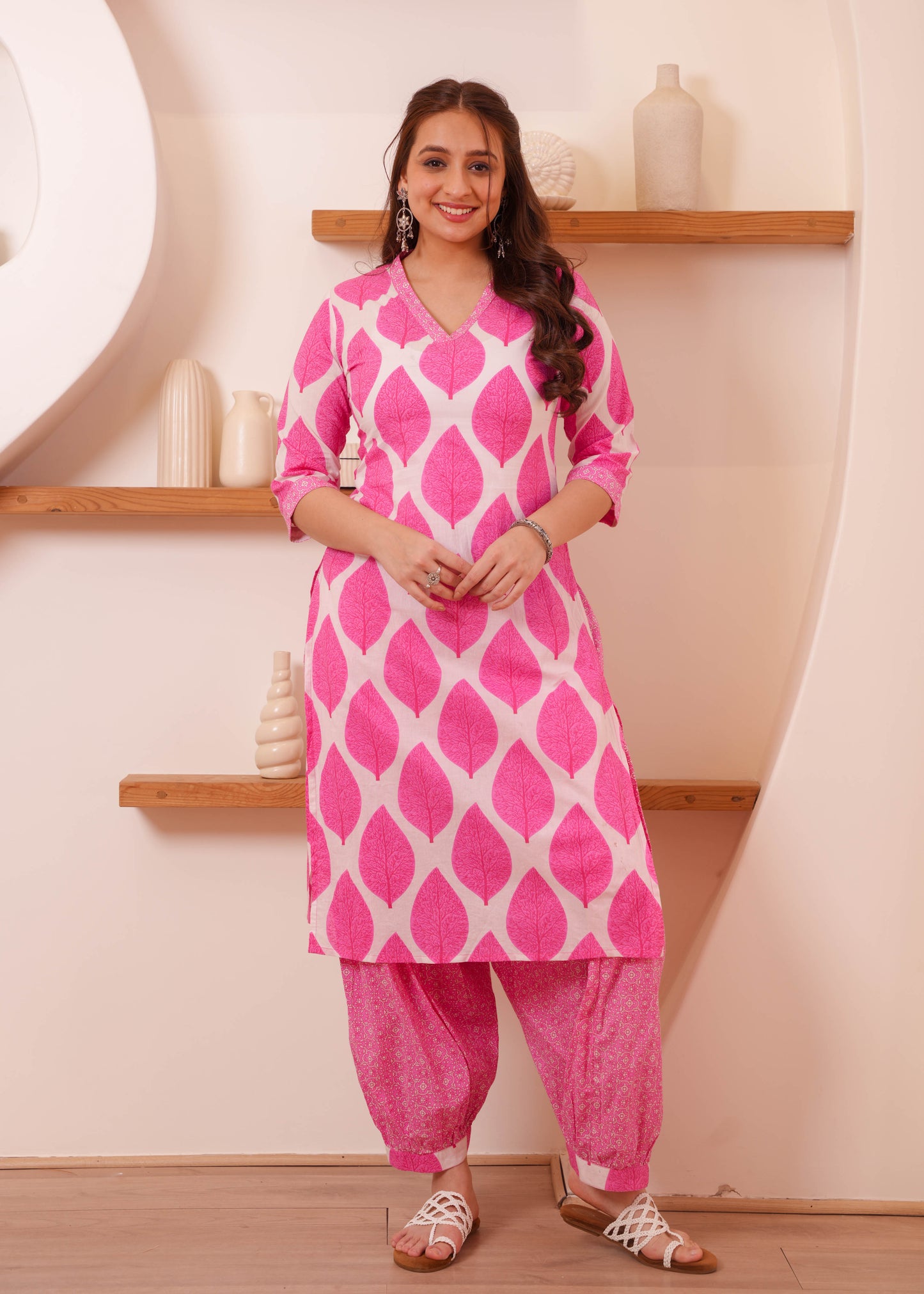 Soft Cotton Floral Straight Pink Kurta