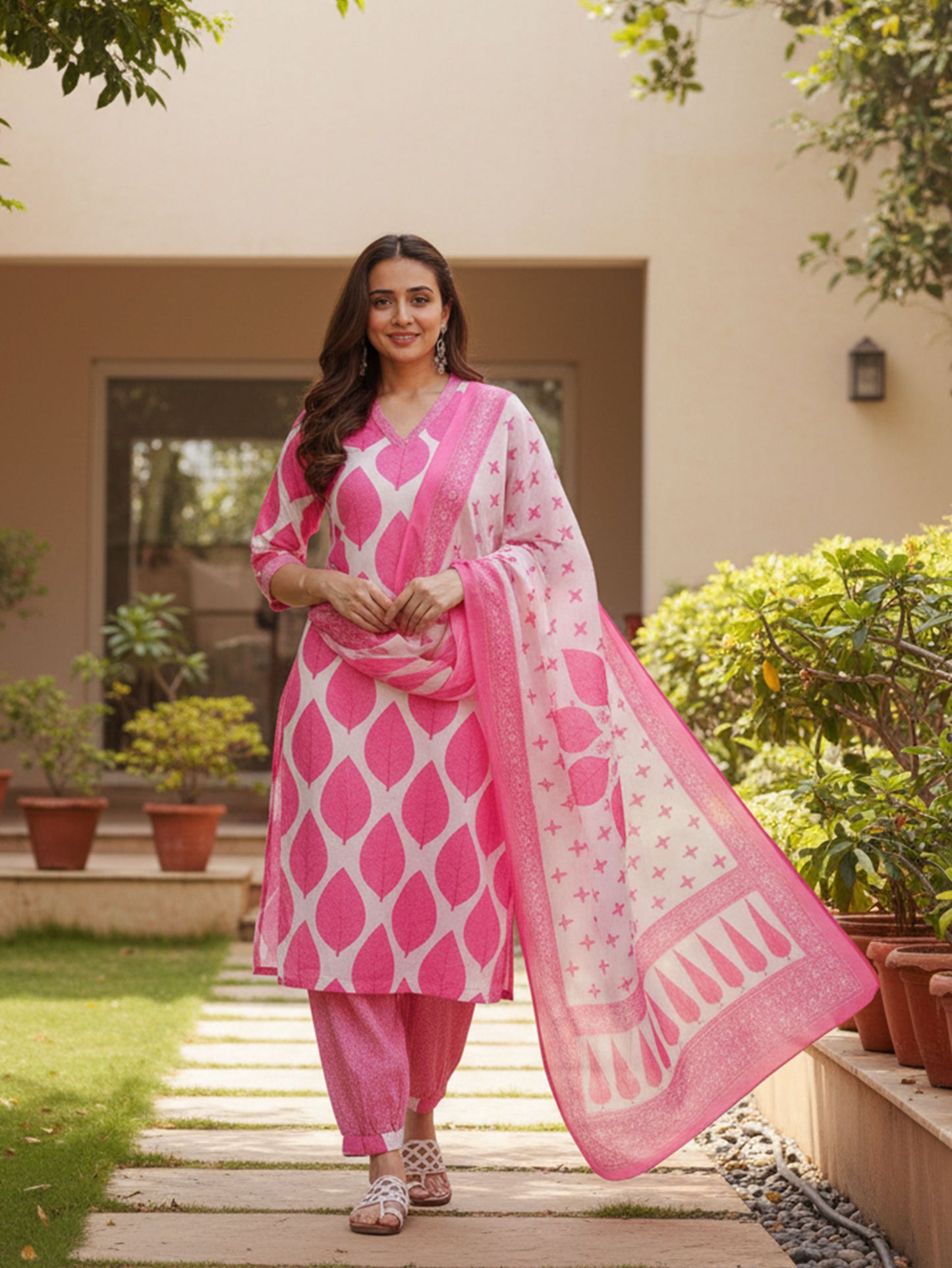 Soft Cotton Floral Straight Pink Kurta