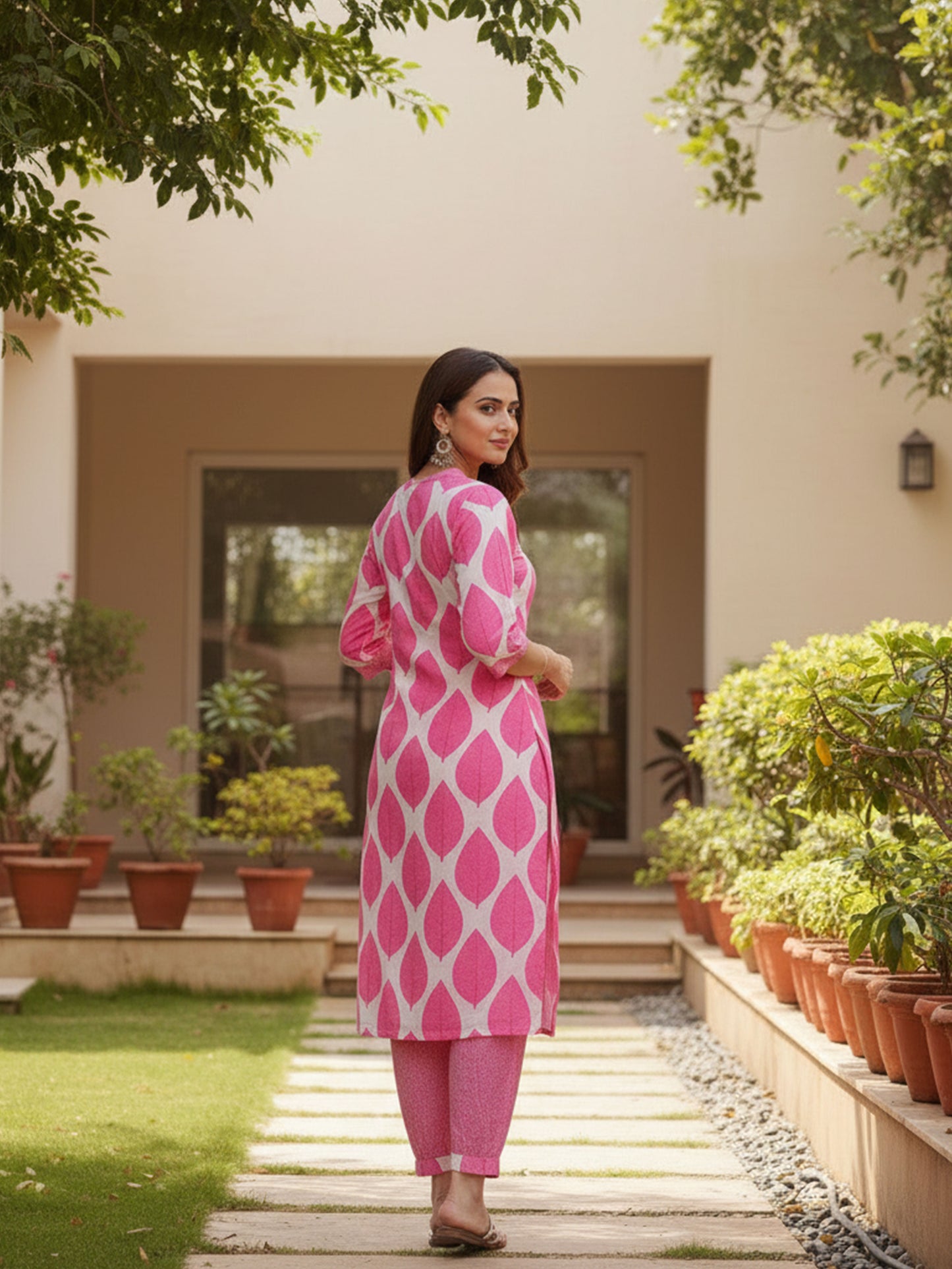 Soft Cotton Floral Straight Pink Kurta