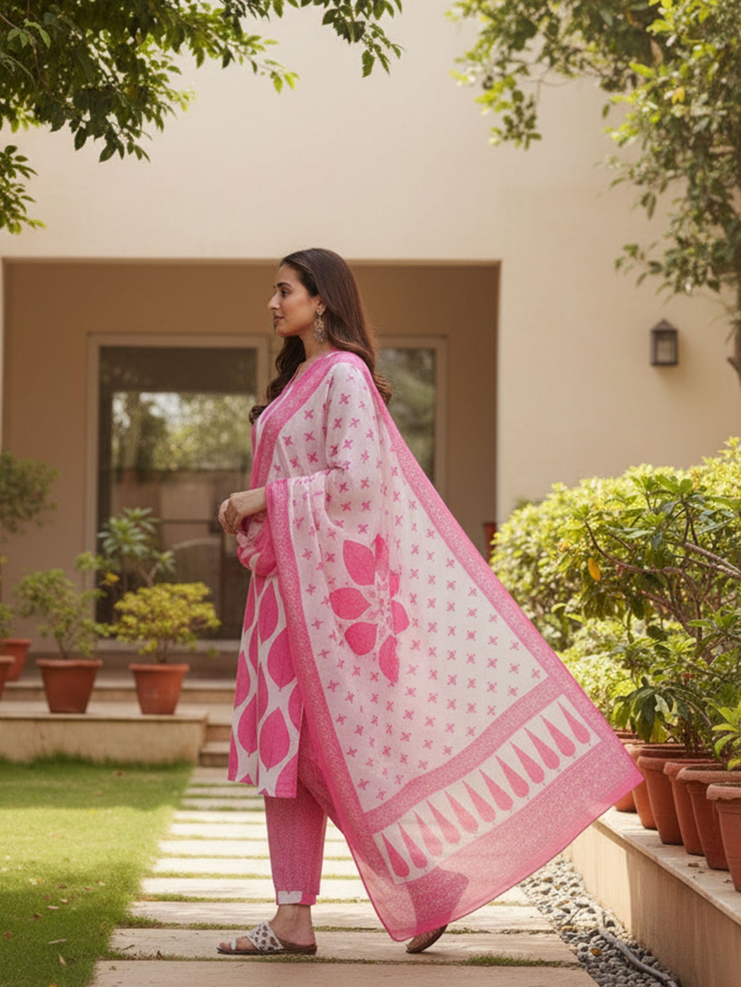 Soft Cotton Floral Straight Pink Kurta