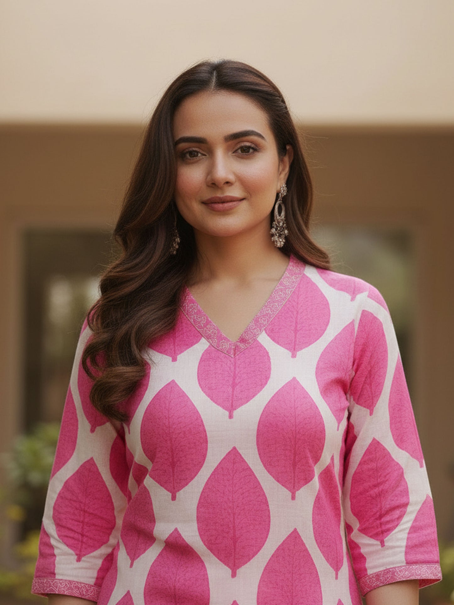 Soft Cotton Floral Straight Pink Kurta
