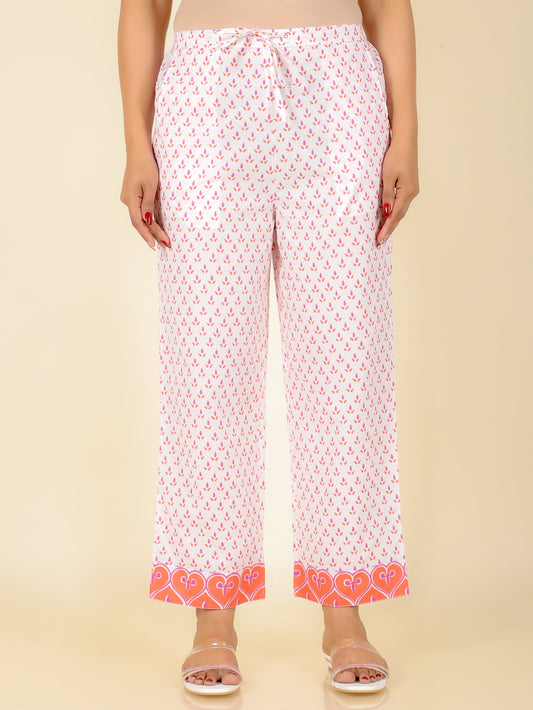 Soft Cotton Butti White Straight Trousers